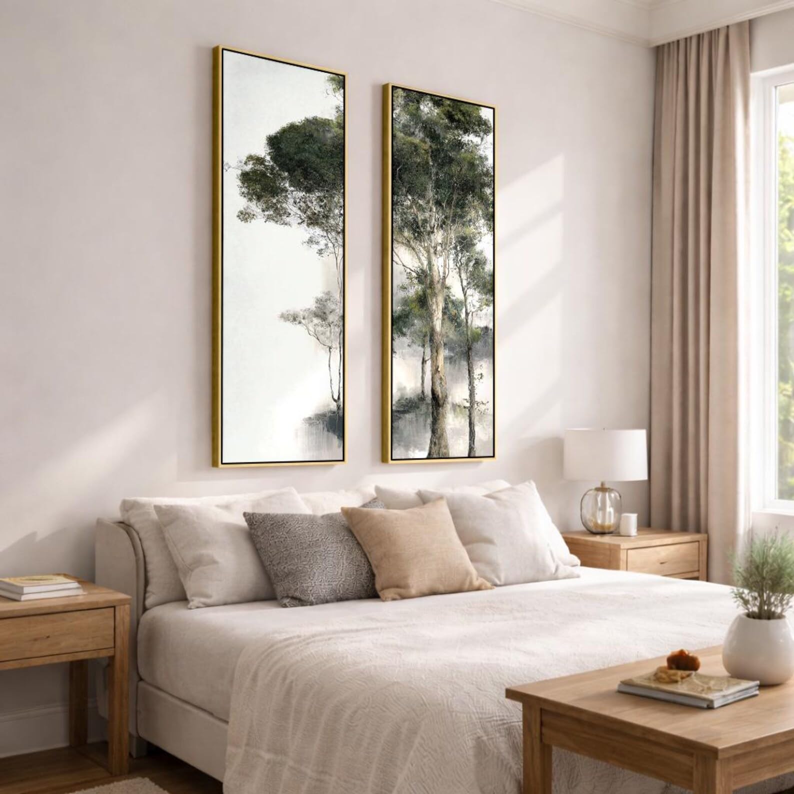 XBTYKPB Set aus 2 langen, schmalen Wandbildern, hohe, dünne Natur-Wald-Leinwanddrucke, vertikale Dekoration, gerahmtes Poster-Set für Flur und Büro (60 x 180 cm x 2/rahmenlos)