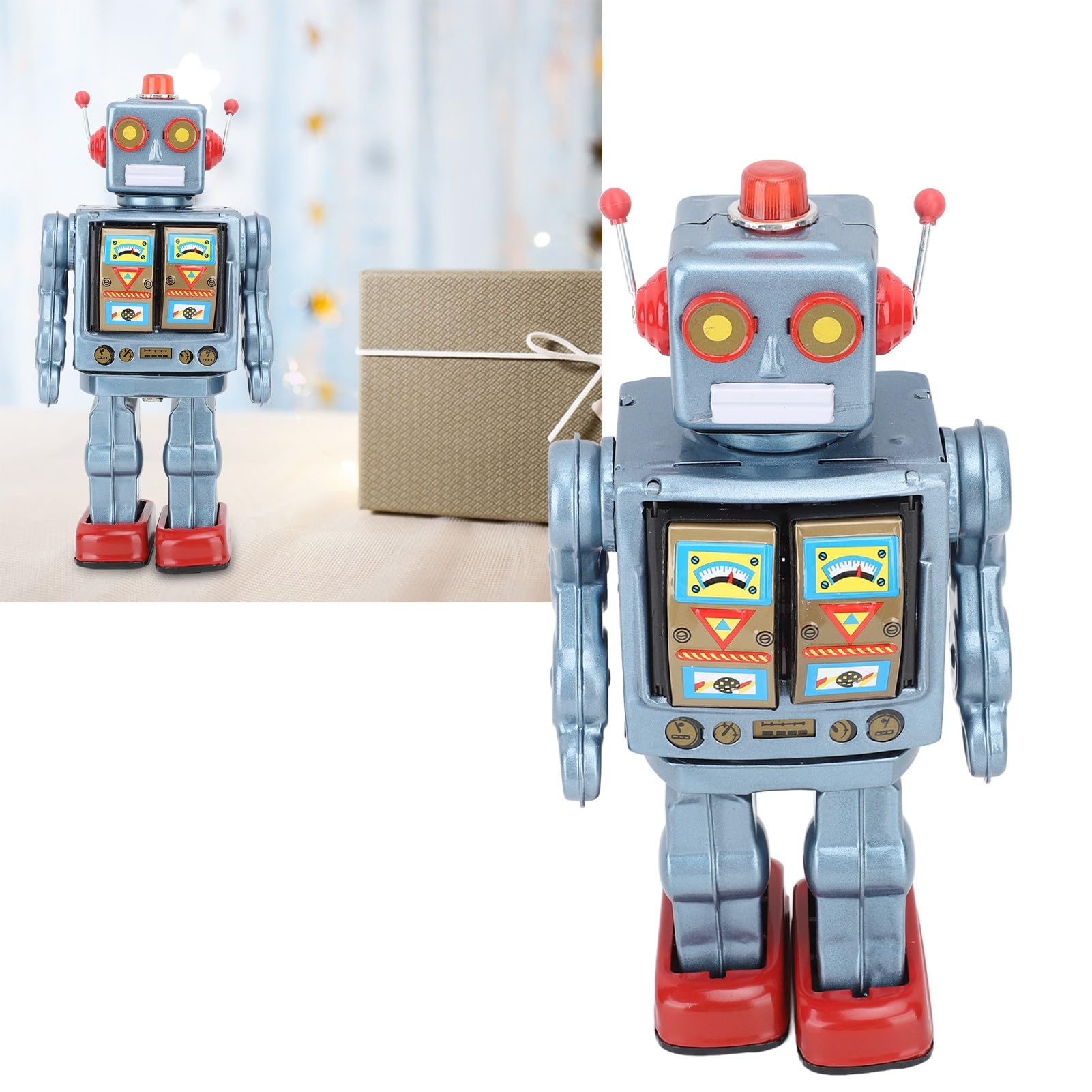 Tin Metal Robot Zabawka Retro Elektryczne Obrotowe Figurki Modele Kolekcja Dla Dorosłych Dzieci (Niebieski)