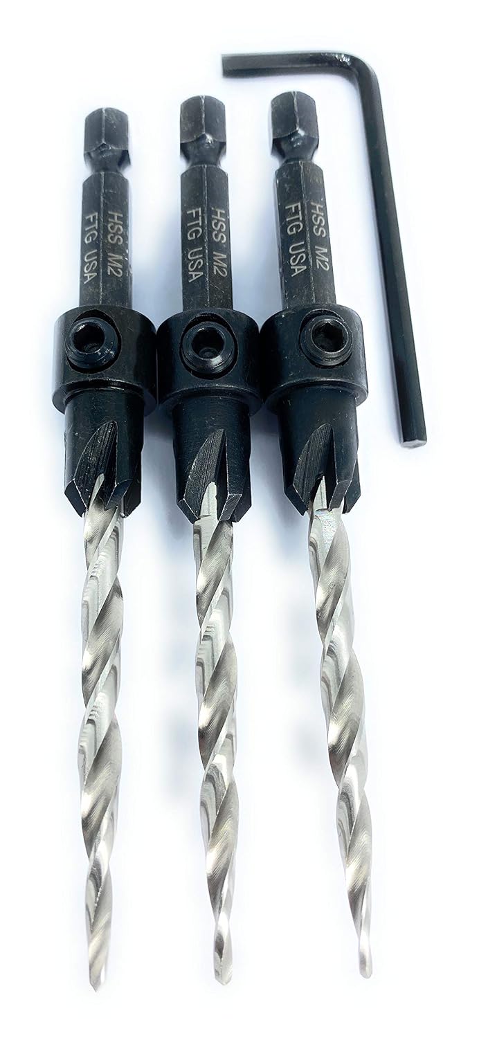 FTG USA Adjustable Wood Countersink Drill Bit Set 3 Pc #10 (3/16")