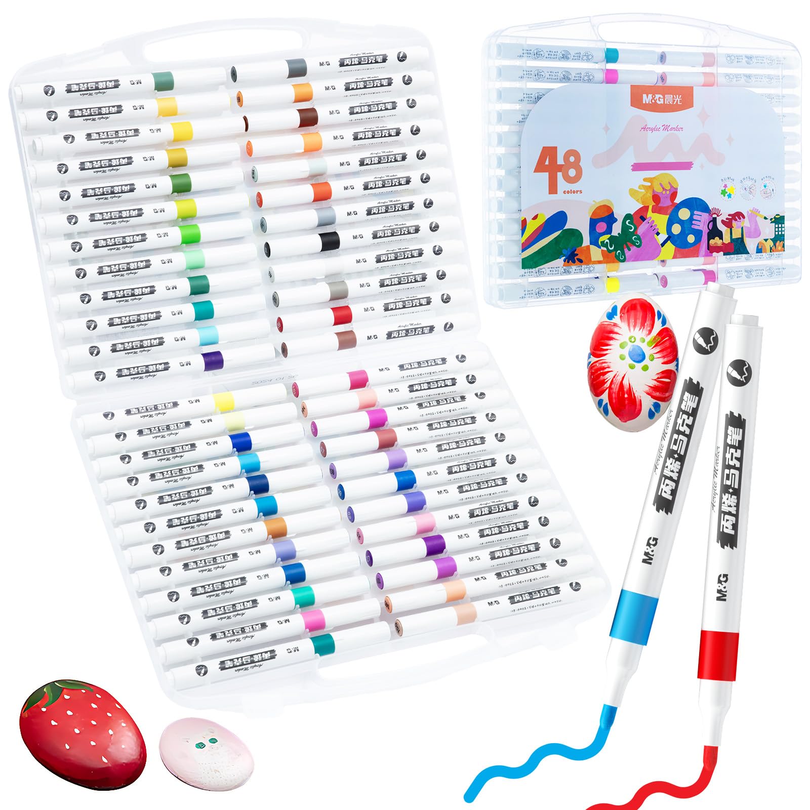 M&G 48 Colors Acrylic Markers Paint Pens Markers with Medium Tip, Paint Pens for Rock Painting, Stone, Wood, Calligraphy, Canvas, Ceramic, Metal, Glass, DIY Crafts