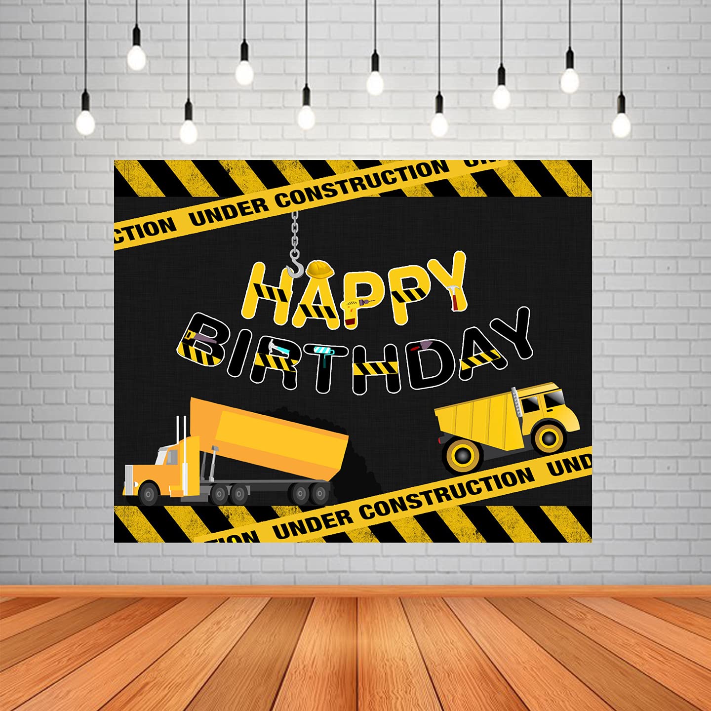 WoW Party Studio Construction Theme Happy Birthday Decoration Party Background/Backdrop Banner - 4ft x 5ft