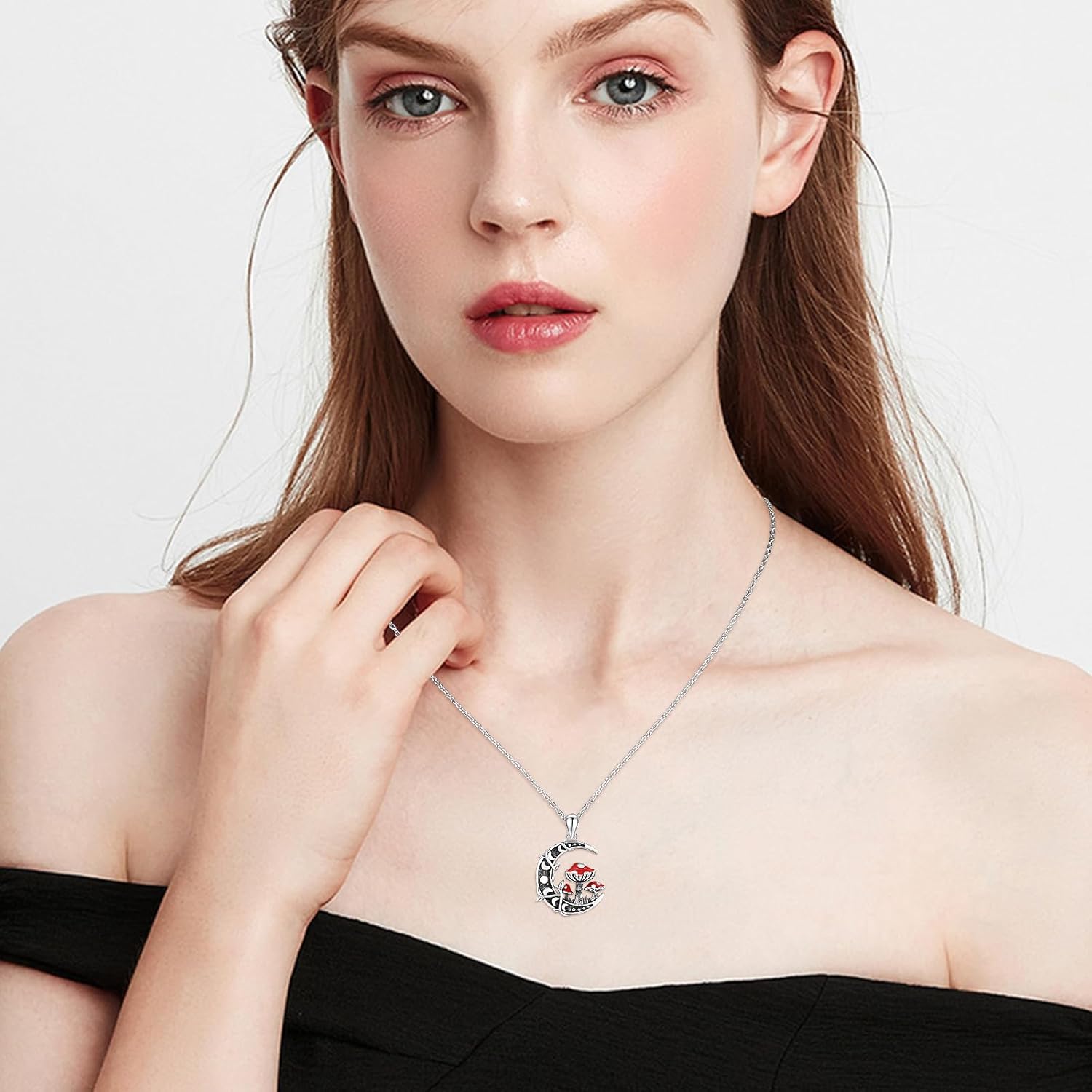 TRISHULA Moon Mushroom Necklace 925 Sterling Silver Mushroom Pendant Moon Phase Necklaces Mushroom Jewelry Gift for Women Mushroom Lover Anniversary Christmas Gift - Image 3