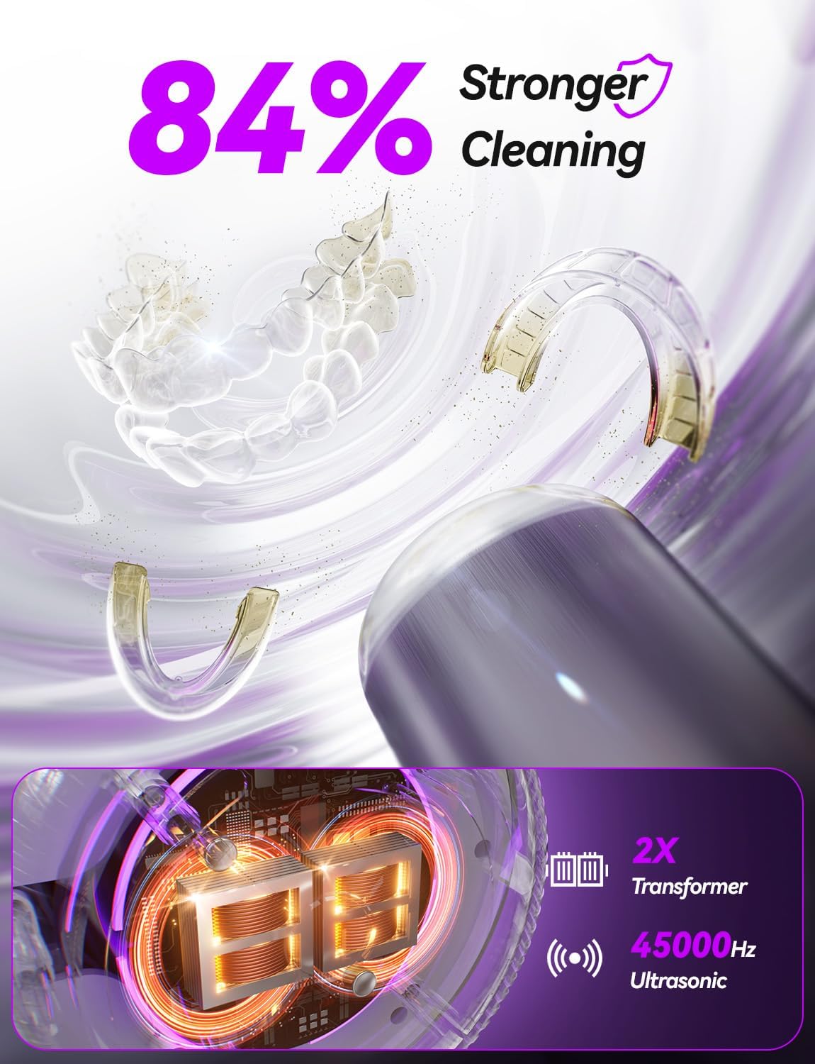 Beser Ultrasonic Retainer Cleaner, 2X Clean, 4X Sterilize, Dental Retainer Cleaner Machine Pod for Aligner, Nightguard, Mouth Guard, Denture Cleaner, Oral Dental Care, IPX6, 200ML, White