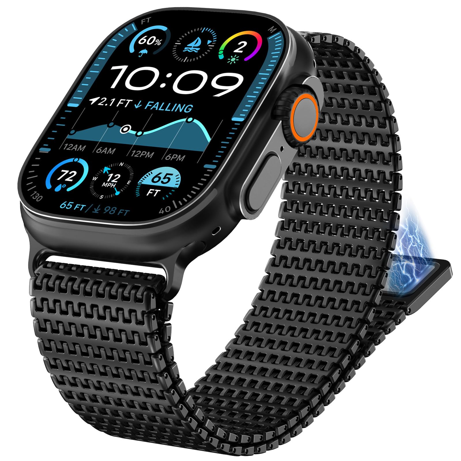 WINGLE Milanese Loop for Apple Watch Band Ultra 3/2/1 Band Ultra 49mm Series 11 10 46mm 45mm 44mm SE 3/2/1 9 8 7 6 5 4 Men, 24mm Wide Magnetic Metal Mesh Stainless Steel Apple iWatch Bands, Black