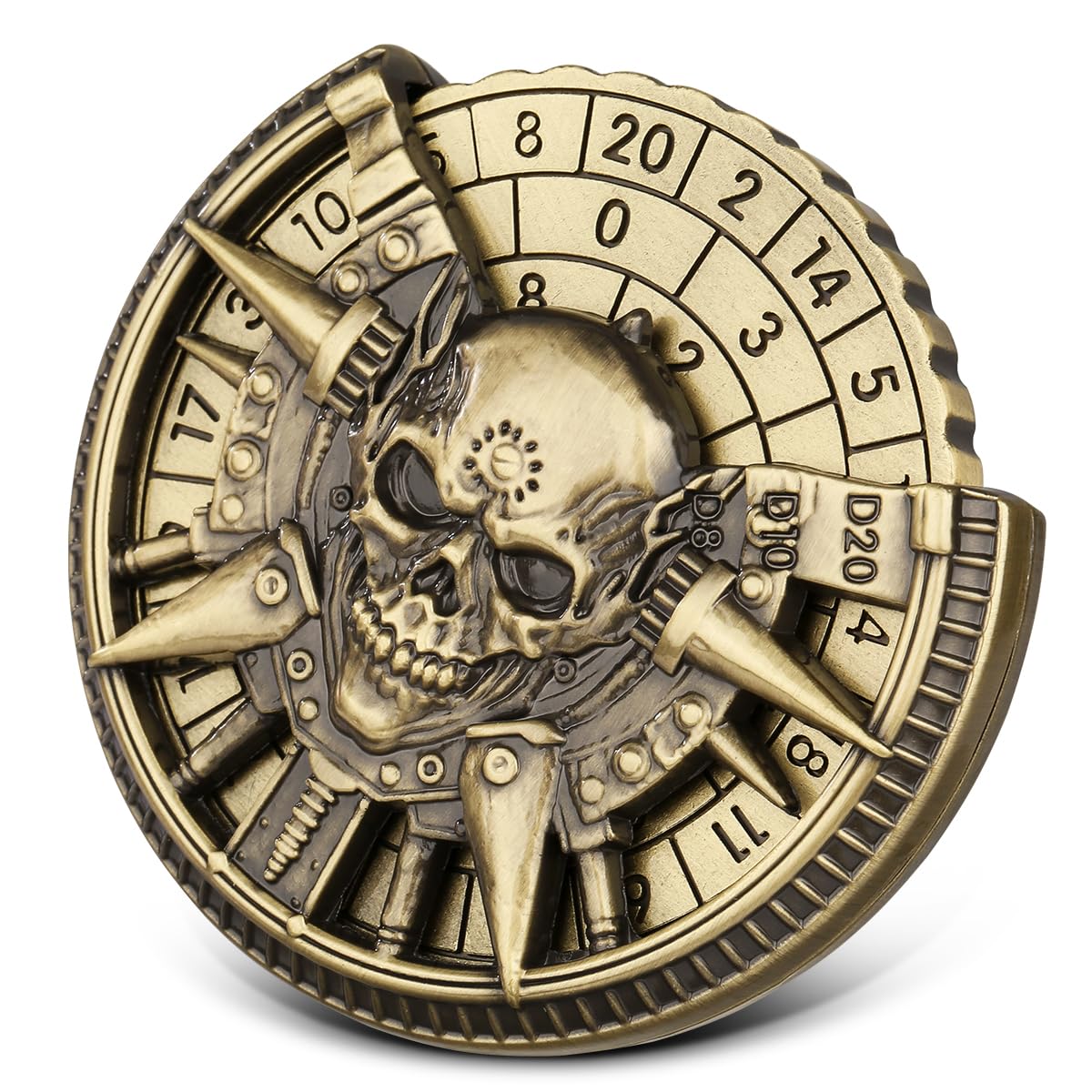 Dados Spinner DND Anticaídas con Ruleta de Calavera Metálica y Giro de Dedos 8