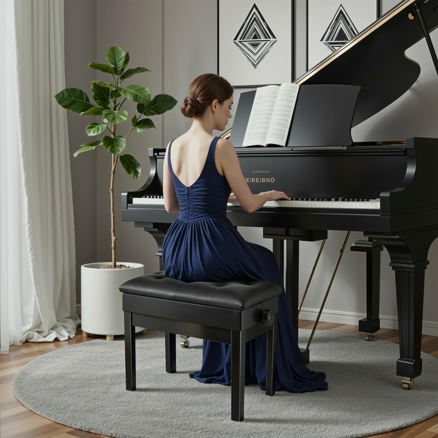 Sgabello Pianoforte Regolabile in Altezza 56x33x58CM, Panca con Spazio di Archiviazione, Carico Massimo 150KG, Nero