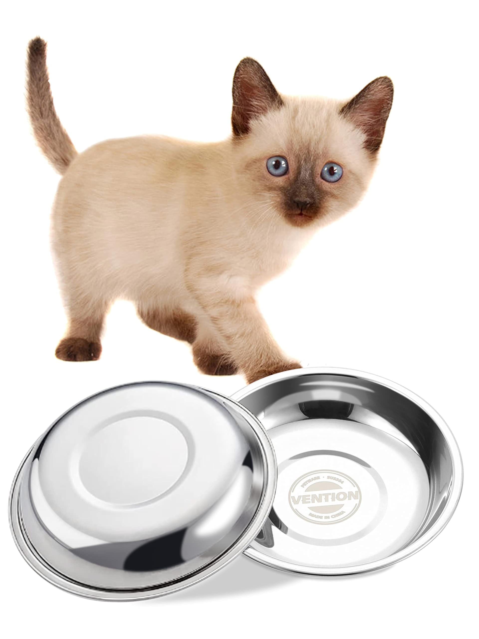 VENTION Ciotole per Gatti in Acciaio Inox Basic 220 ml, Ciotola di Cibo per Gatti Poco Profondi 12,5 cm, Set di 2 Ciotole di Sostituzione per Mangiatoie, Lavabili in Lavastoviglie