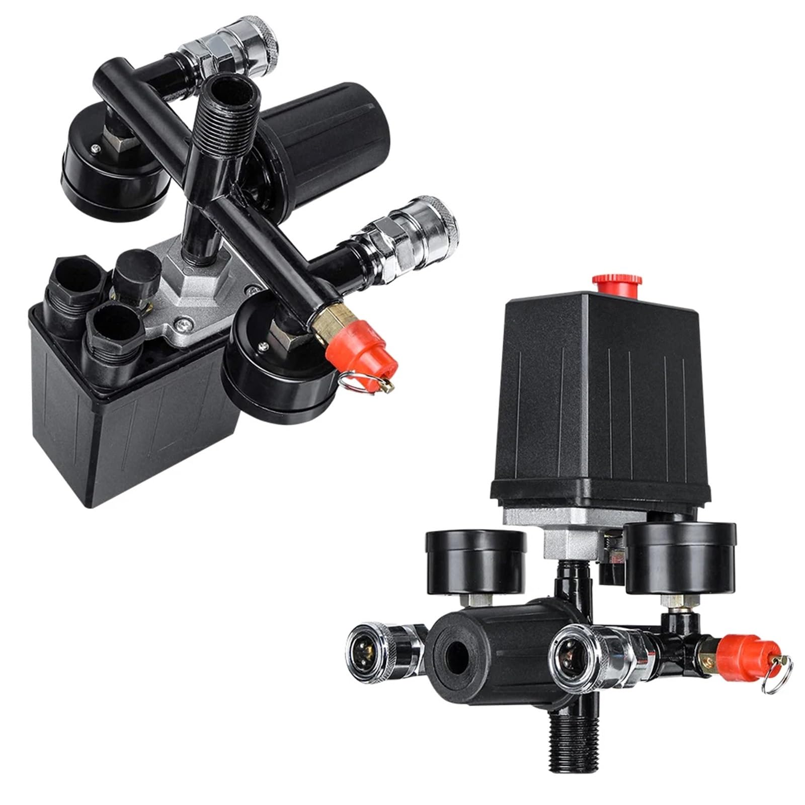 4 Port Air Compressor 220v/380v All Black Bracket With Switch Manifold Pressure Regulator Aluminum Alloy Safety Pressure Valve