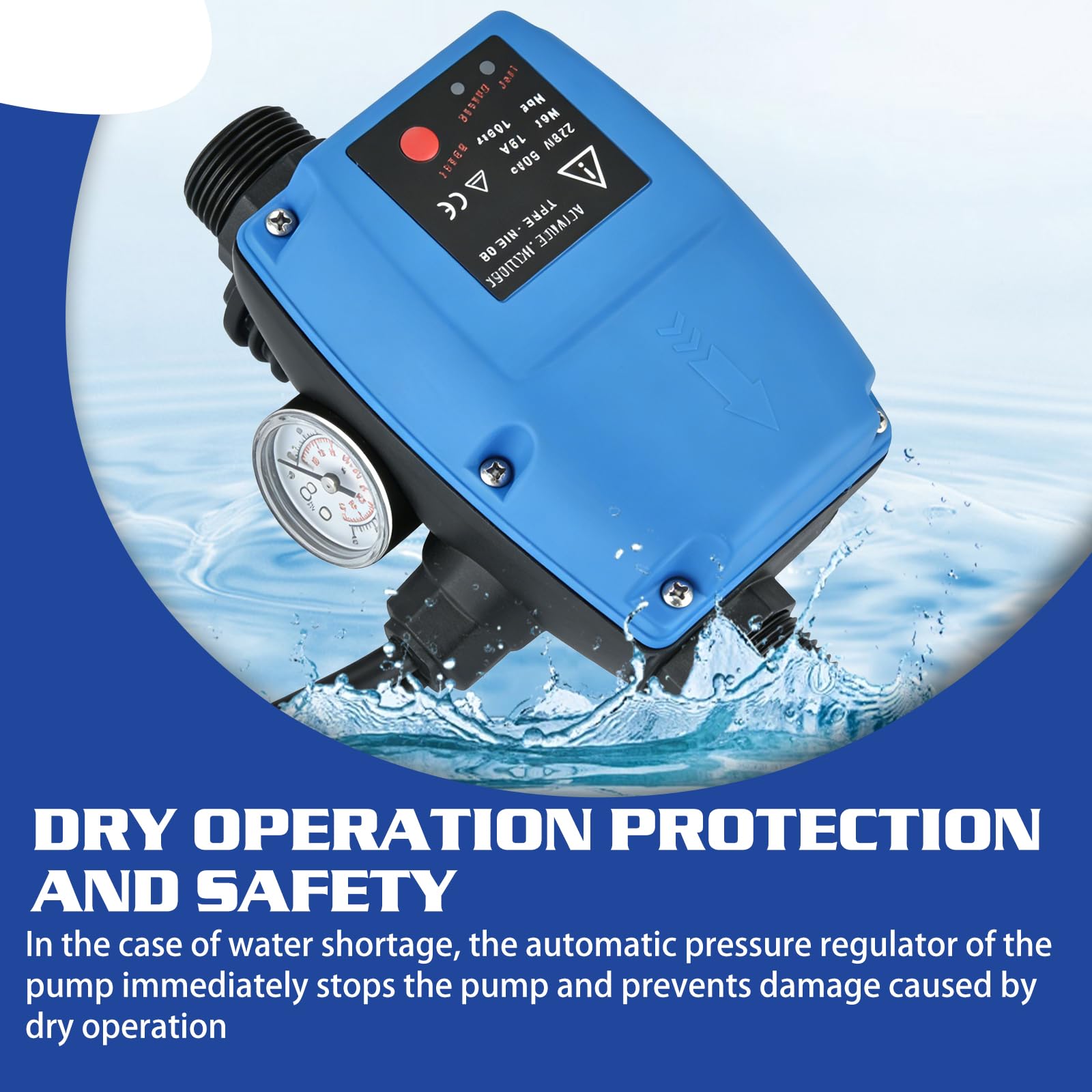 Régulateur de Pression Automatique pour Pompe, Pressostat de Commande de Pompe avec Protection Contre la Marche à sec, Débitmètre électronique pour Systèmes D'alimentation en Eau Domestique