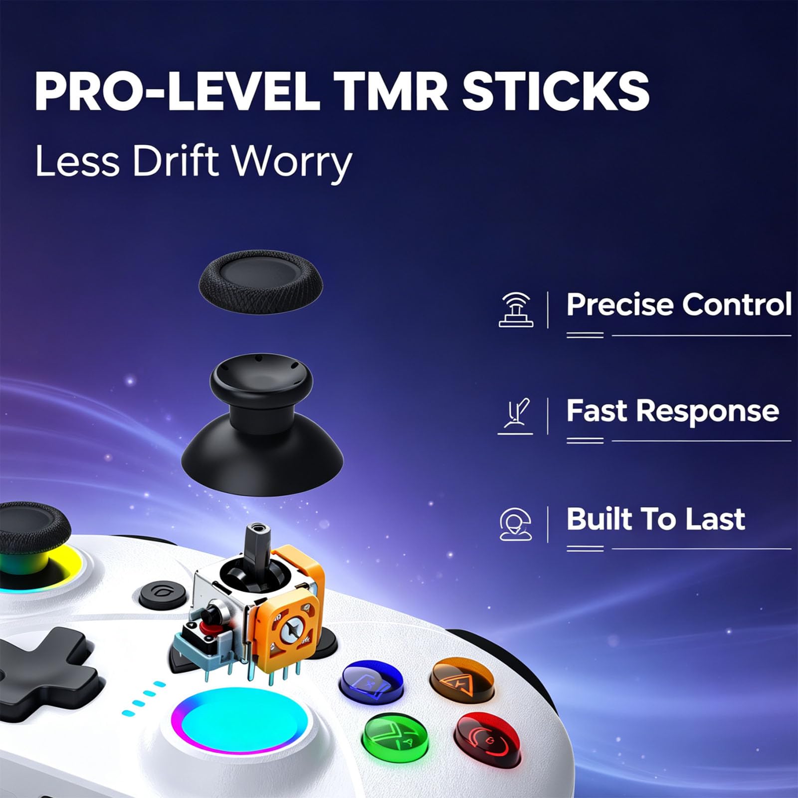 RUIXTIPAD Per Luna Controller, Gamepad wireless nero con illuminazione RGB, TMR Sticks