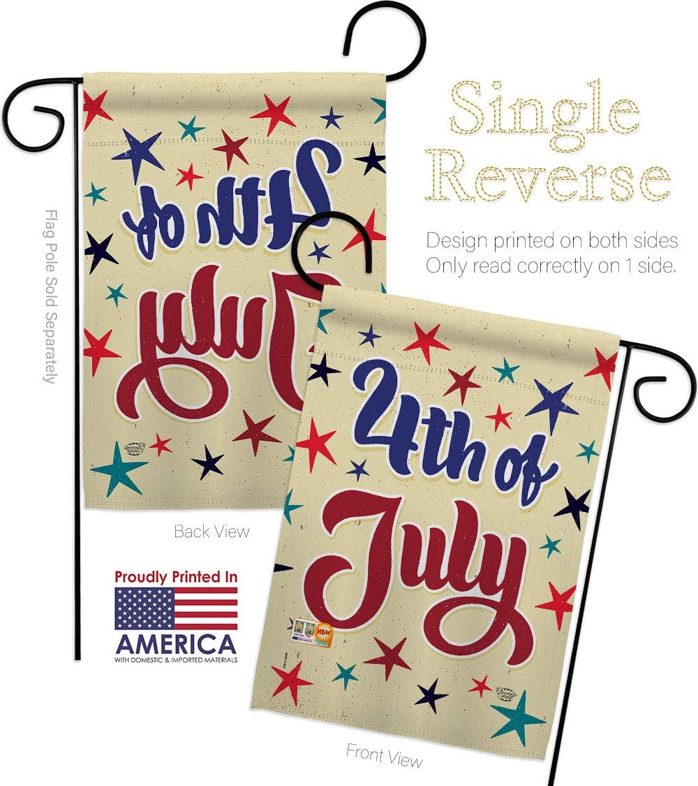 July 4th Joy Garden Flag Set Wall Holder Americana Fourth of Independence Day Fireworks BBQ United State American Small Decorative Gift Yard House Banner Made In USA 13 X 18.5