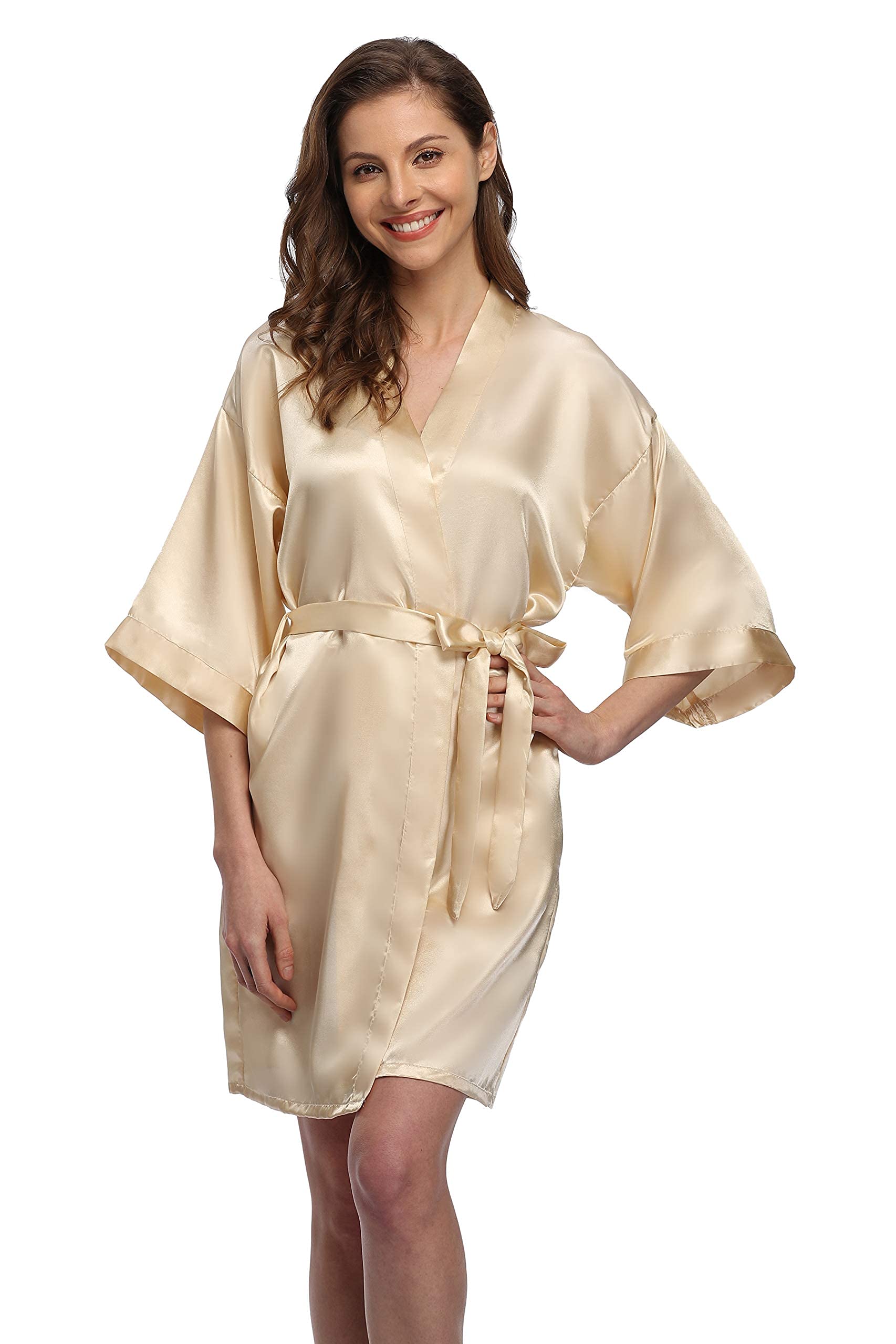 Womens Silky Robes Satin Short Kimono Bathrobe Wedding Party Bride Bridesmaid Soft Sleepwear Summer Loungewear