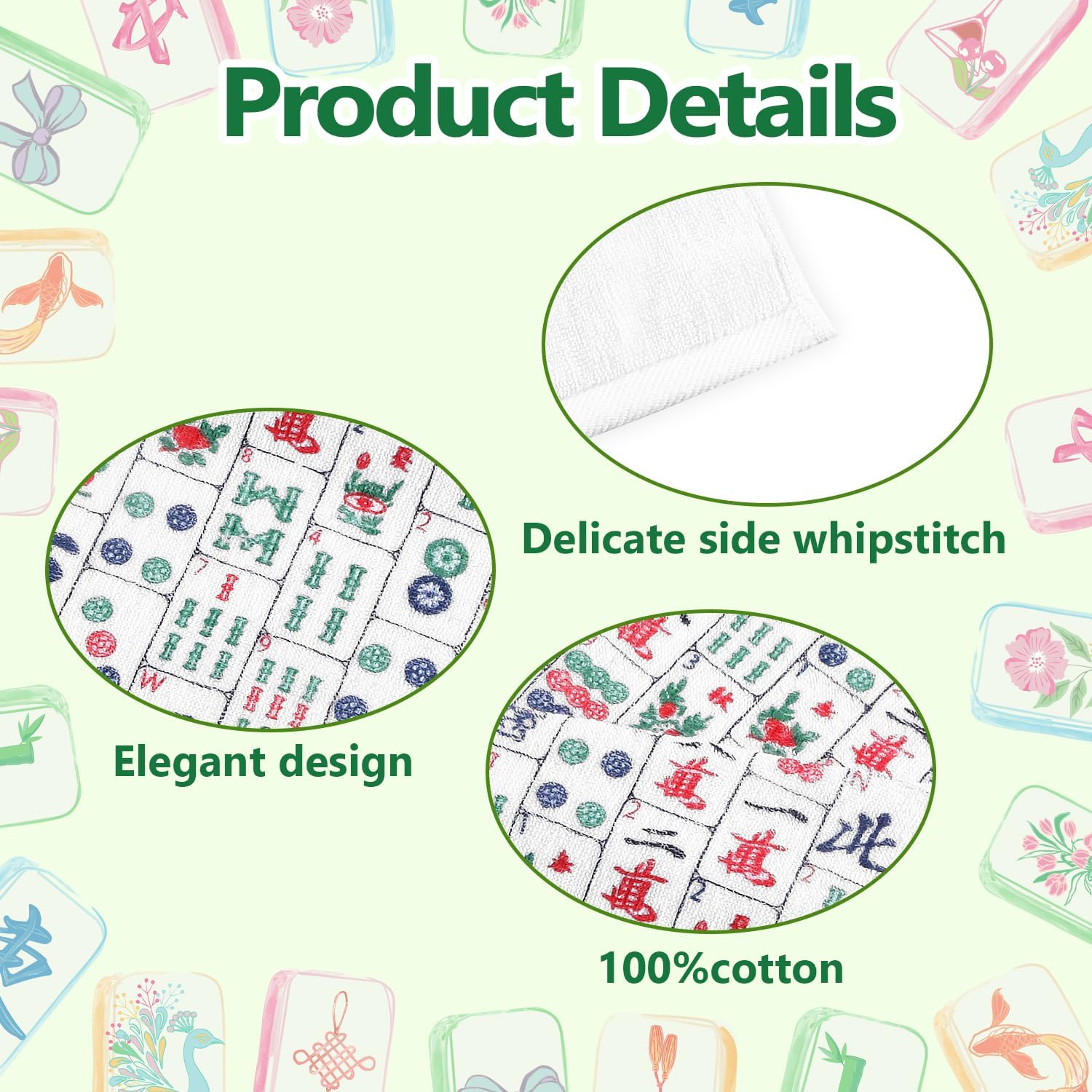 Quera 2 Pack Mahjong Gifts Hand Towels Chinoiserie Mah-jongg 100% Cotton Soft Absorbent Decorative Bathroom Towels Set for Kitchen, Bathroom,Gifts for Mah Jong Players Lovers, 13.7'' x 29.5''