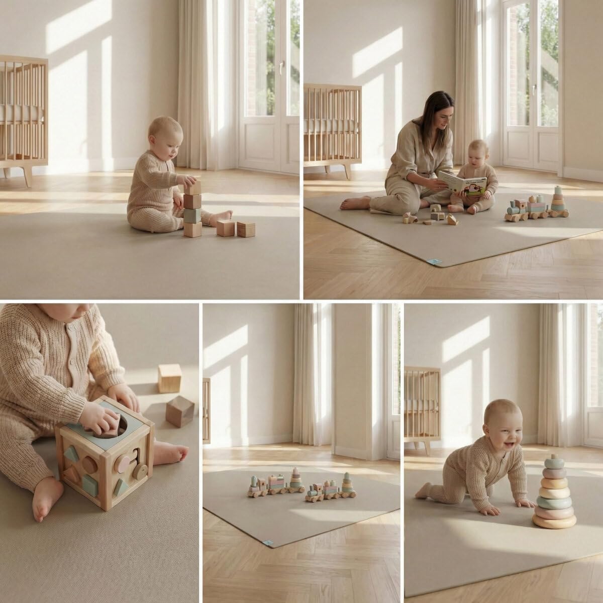Sanosoft® Krabbelmatte Made in Germany & Öko-Tex | Anti-Rutsch Krabbelunterlage - 120cm X 180cm Sand/Beige