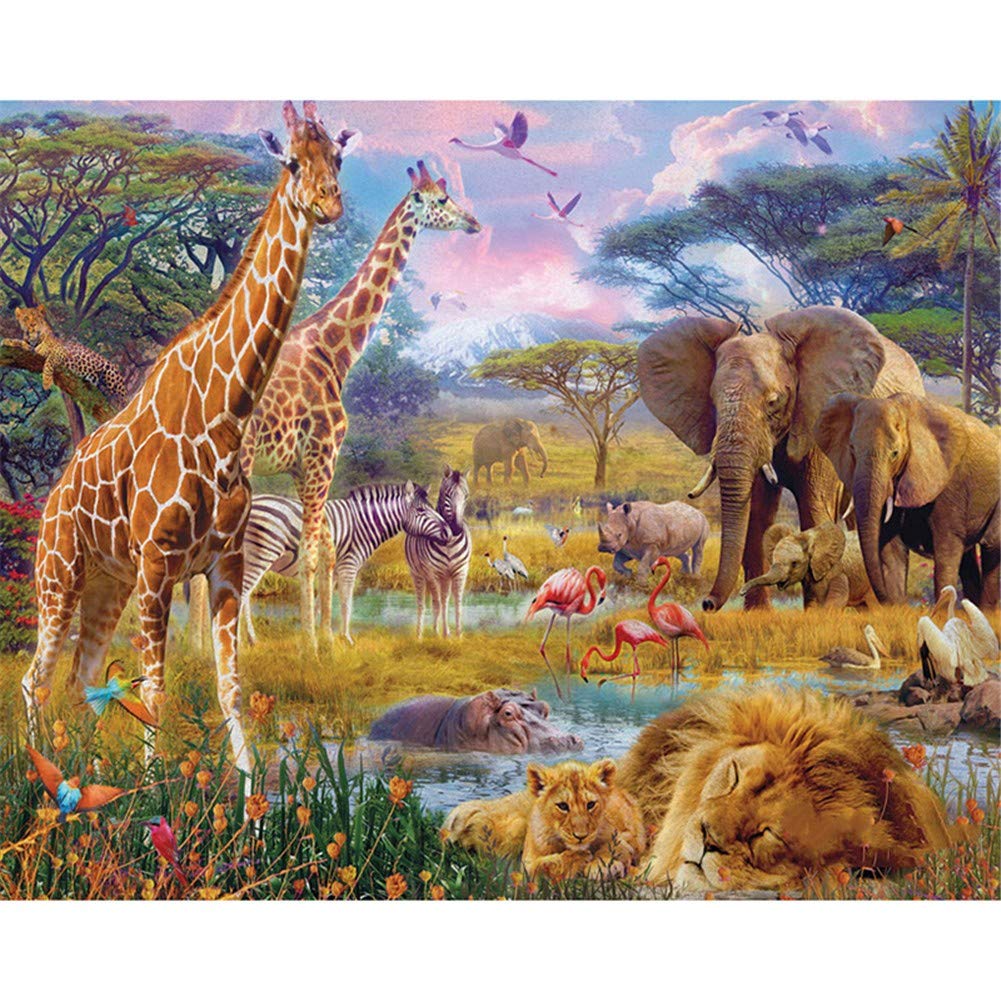 Broderie Diamant 5D Animaux d'Afrique Toile de Haute Qualité 70x90cm