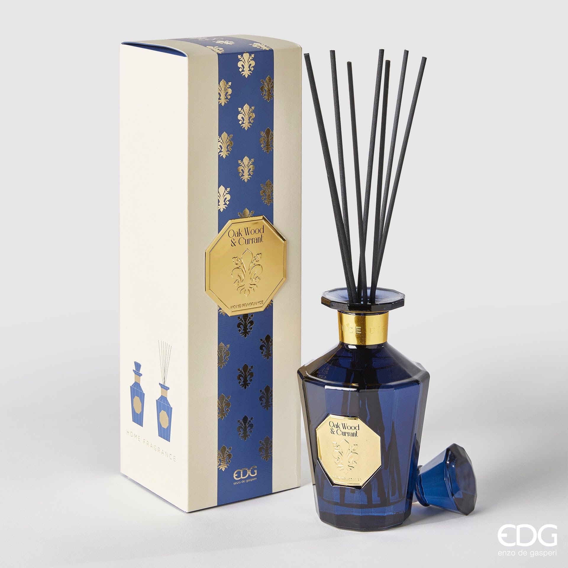 EDG Enzo de Gasperi Profumatore per Ambienti casa con Bastoncini, Bottiglia in Vetro GoldLily 500 ml 3 Varianti (1pz) Oak Wood & Blackcurrant