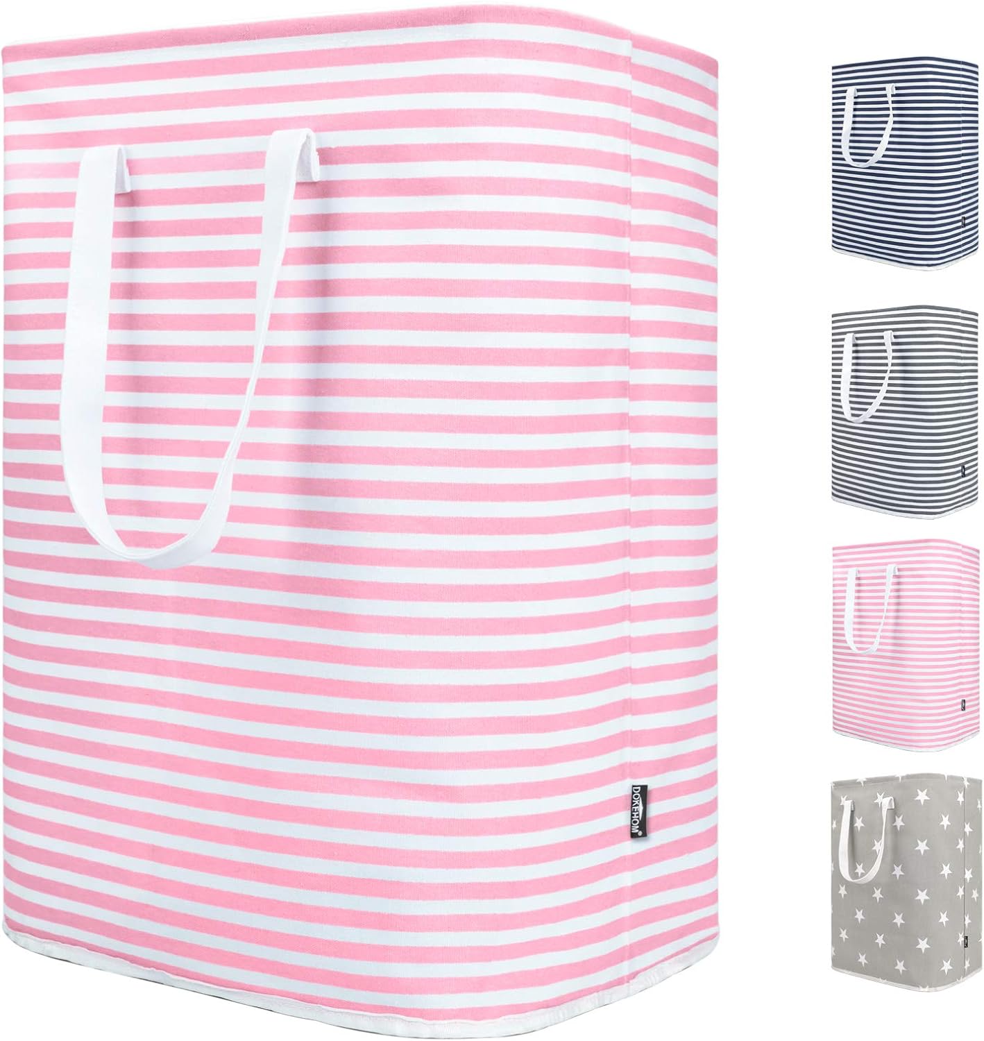 DOKEHOM 77L Freestanding Laundry Basket with Handle, Collapsible Large Cotton Storage Basket for Clothes (Light Pink)