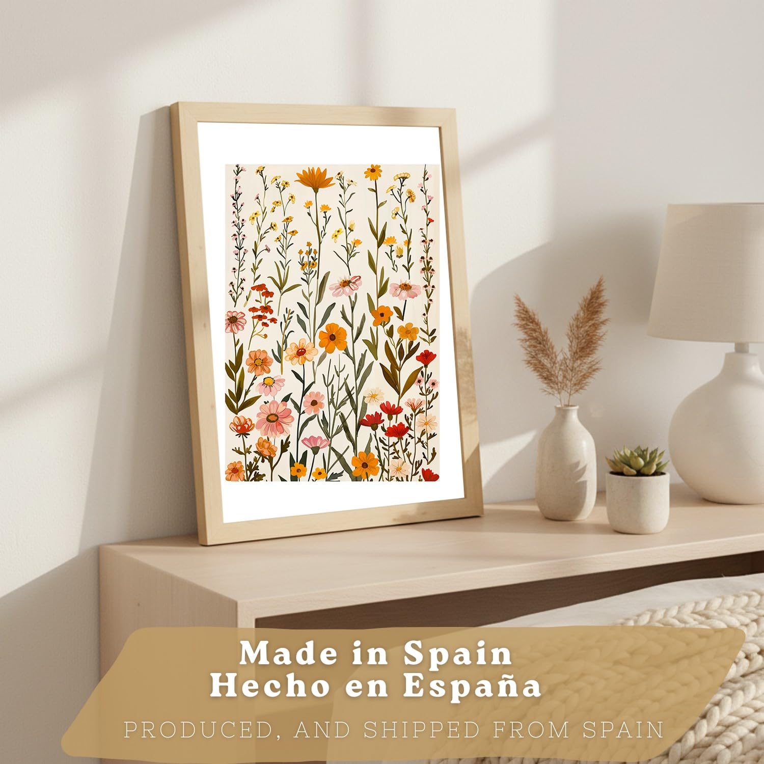 Nacnic Lot De 3 Affiches Fleurs Sauvages – Décoration Murale Champêtre, Salon Moderne Chambre Cuisine Salle De Bain A3 Cadre En Bois Léger