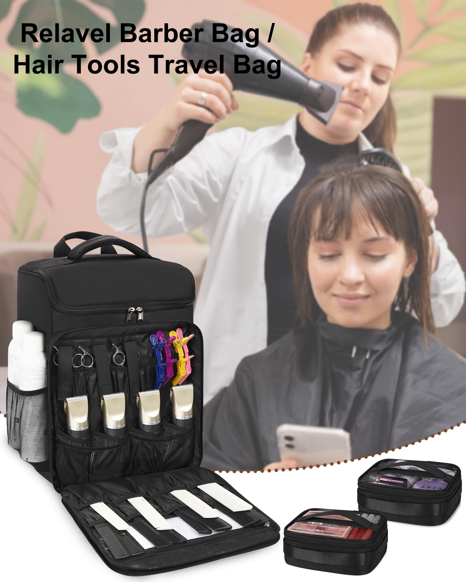 Relavel Large Black Barber Travel Backpack Bag