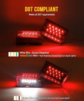Partsam 6 Rectangular LED Combination Tail Lights Kit Red, 12V LED Submersible Sealed Rectangular Boat Trailer Stop Turn Tail License Plate Brake Running Light Kit w/25ft Wiring Harness 4Pin+Bracket