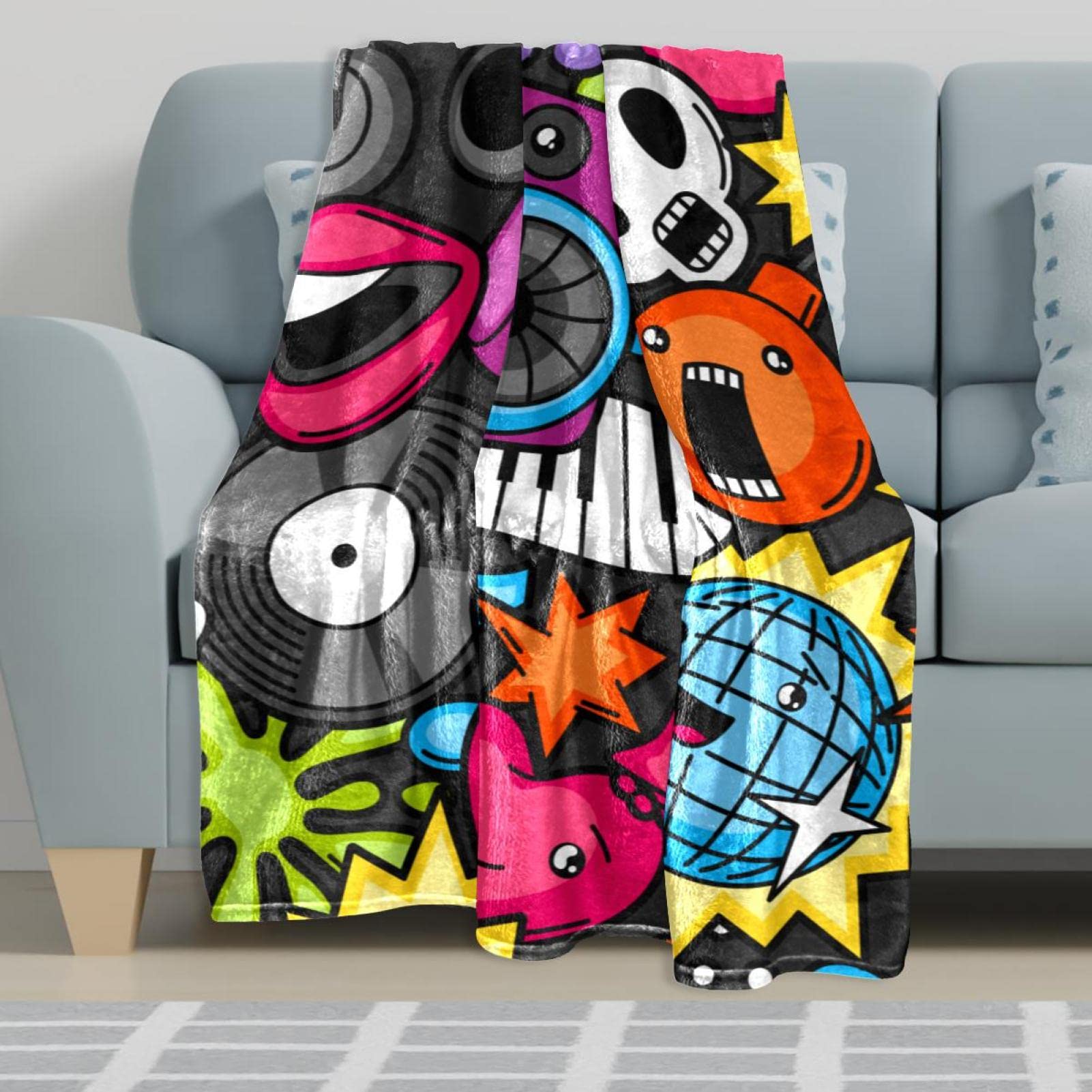 Coperta in pile Musica canzone chitarra per divano leggero peluche sfocato