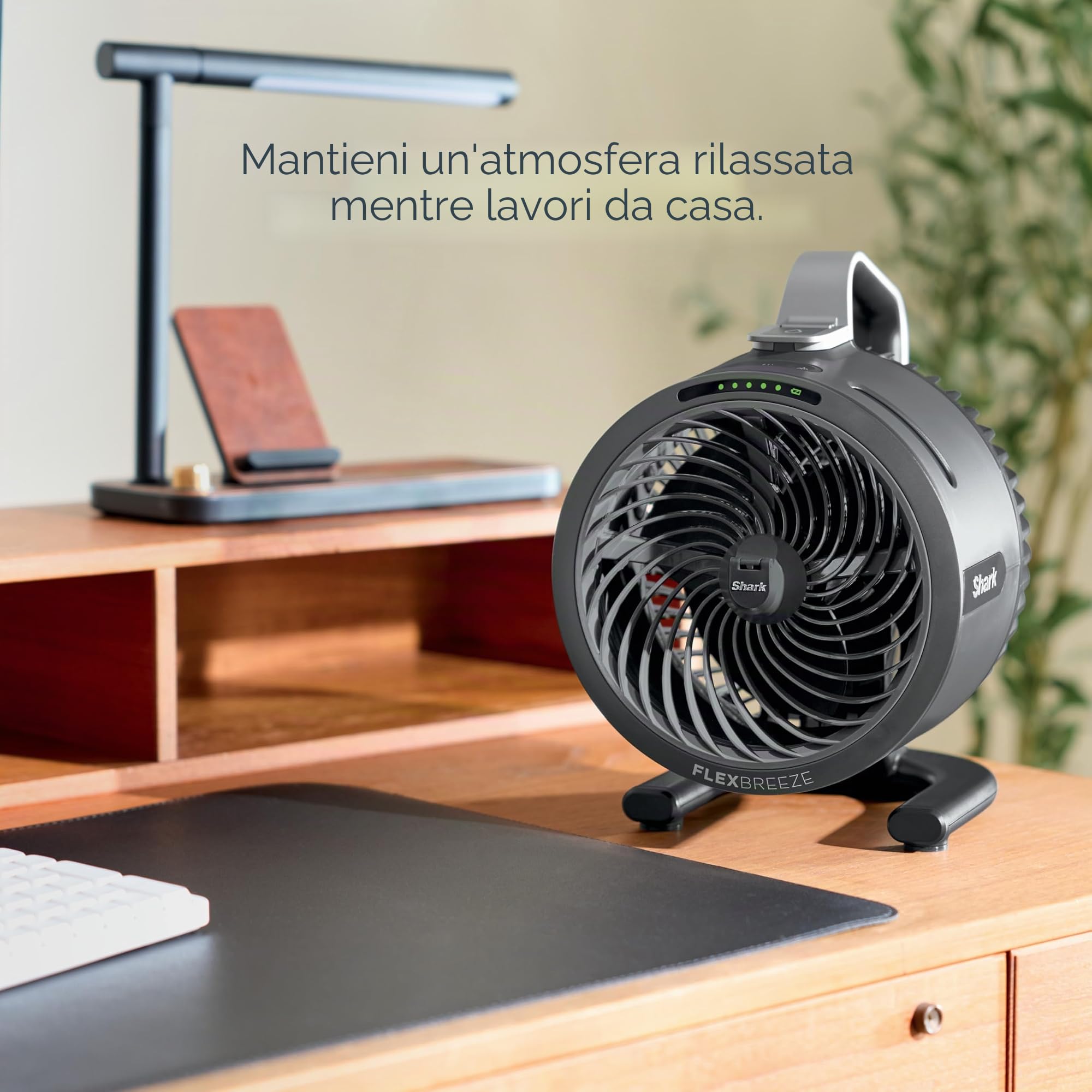 Ventola Shark FlexBreeze HydroGo Pro, potente ventilatore portatile, per interni ed esterni, nebulizzazione evaporativa a secco con filo e cordless, 5 velocità, autonomia prolungata della batteria