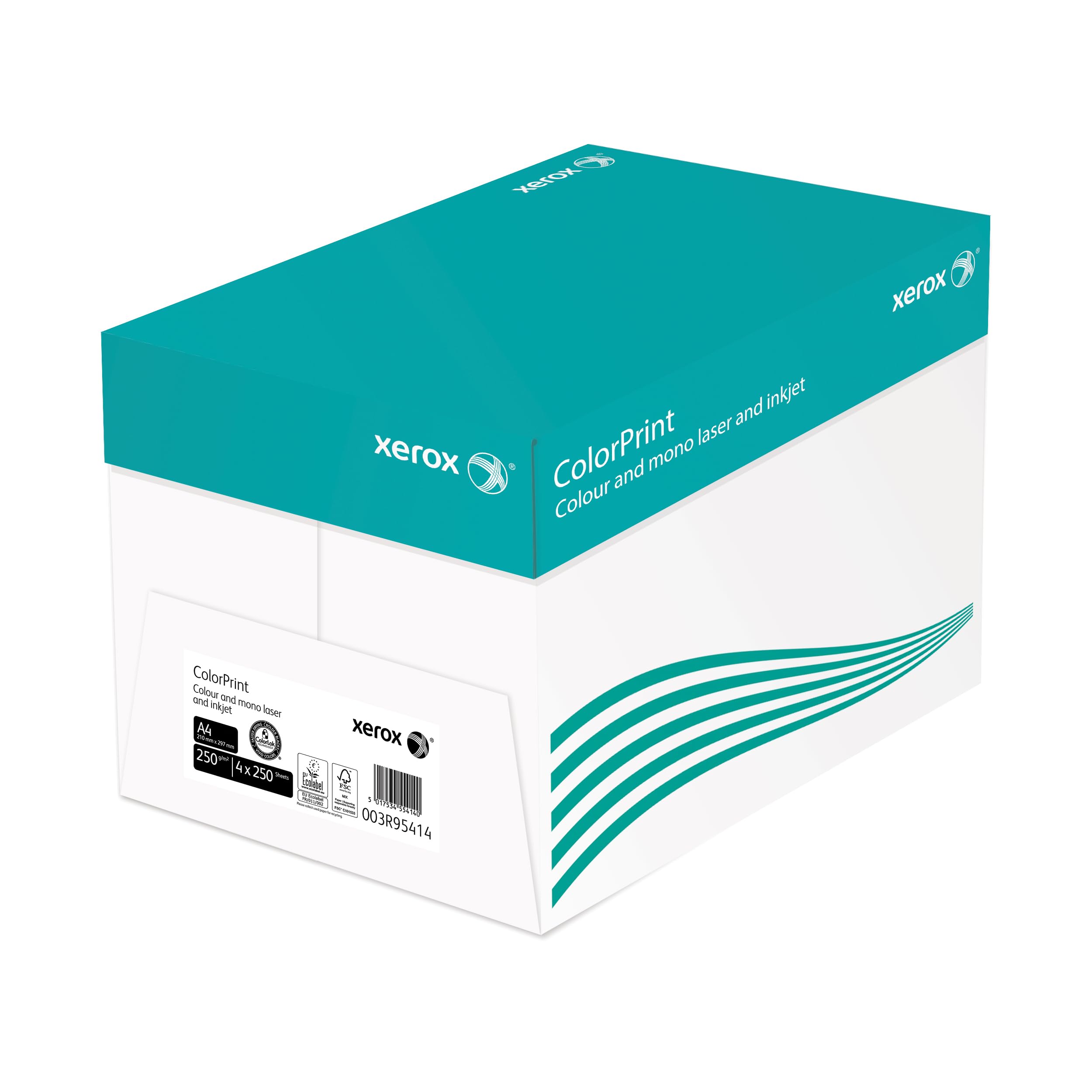 Xerox Colorprint Premium kolorowy papier do drukarek laserowych, biały, 250 g/m², A4, FSC Mix Credit, 1 karton na 4 paczki (1000 arkuszy), 003R95414