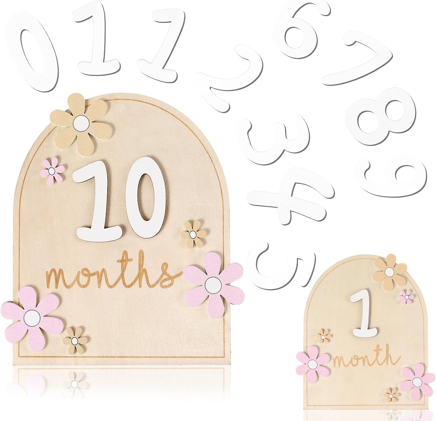 Beeveer Baby Monthly Milestone Cards with 11 Interchangeable Number Set of 12 for Baby Growth Recording Daisy Wooden Bohemian Milestone Blocks Months Signs Photo Props