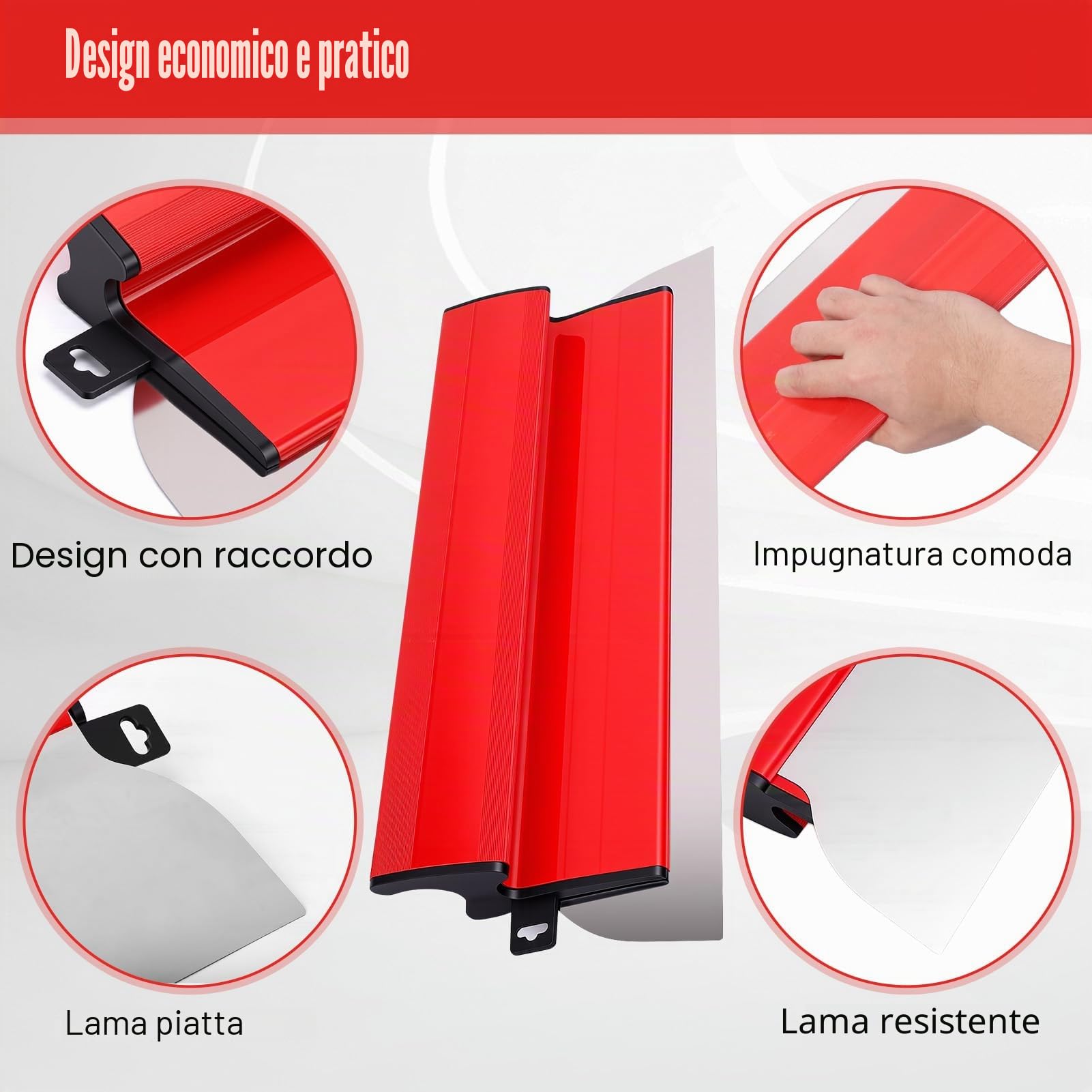 Spatole per Stucco Kit, Set di Strumenti per Finitura con 3 Raschietti (25cm+40cm+60cm), Rullo Anti-pelucchi e Asta di Prolunga, per Appiattire Pareti e Soffitti di Superficie