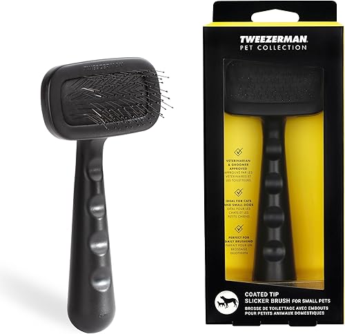 Tweezerman Dog and Cat Slicker Brush for Pets, Grooming Brush with Coated Bristles to Prevent Scratching and Ergonomic Handle