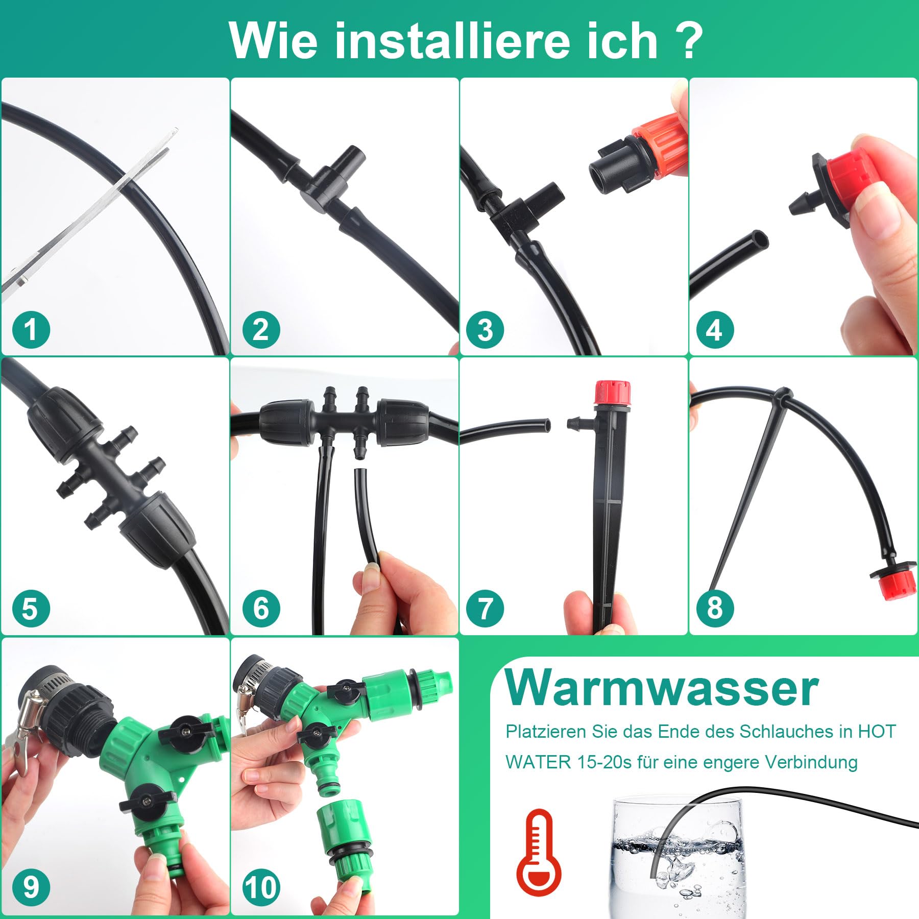 Kit d'irrigation automatique 315 pièces 60m + 15m tuyau avec buse réglable pulvérisateur d'eau goutte à goutte