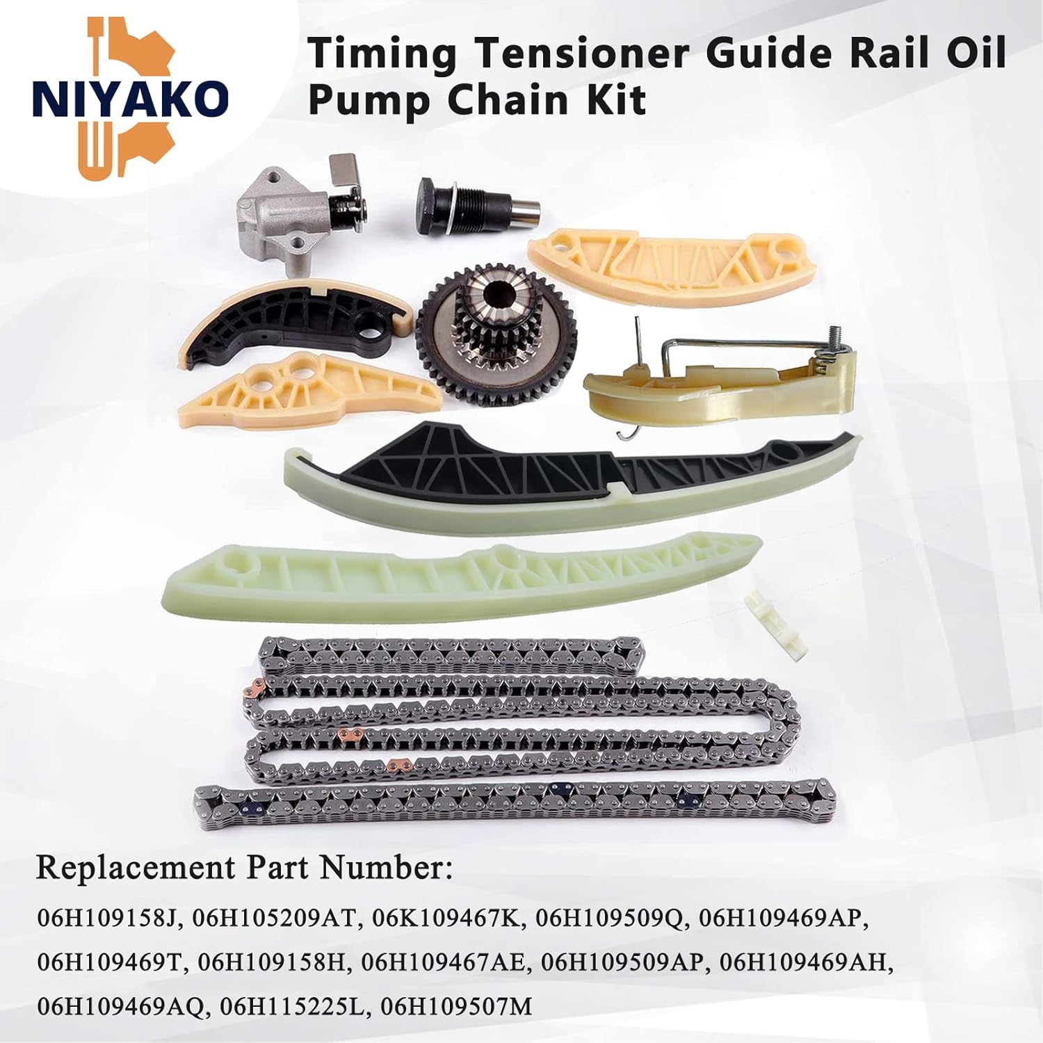 Engine Timing Chain Kit Replacement# 𝟎𝟔𝐇𝟏𝟎𝟗𝟒𝟔𝟗𝐀𝐃 𝟎𝟔𝐊𝟏𝟎𝟗𝟒𝟔𝟕 𝟎𝟔𝐇𝟏𝟎𝟗𝟒𝟔𝟗𝐓 Fit 2008-2015 A3 A4 A5 A6 Q5 Quattro GTI Jetta 2.0L