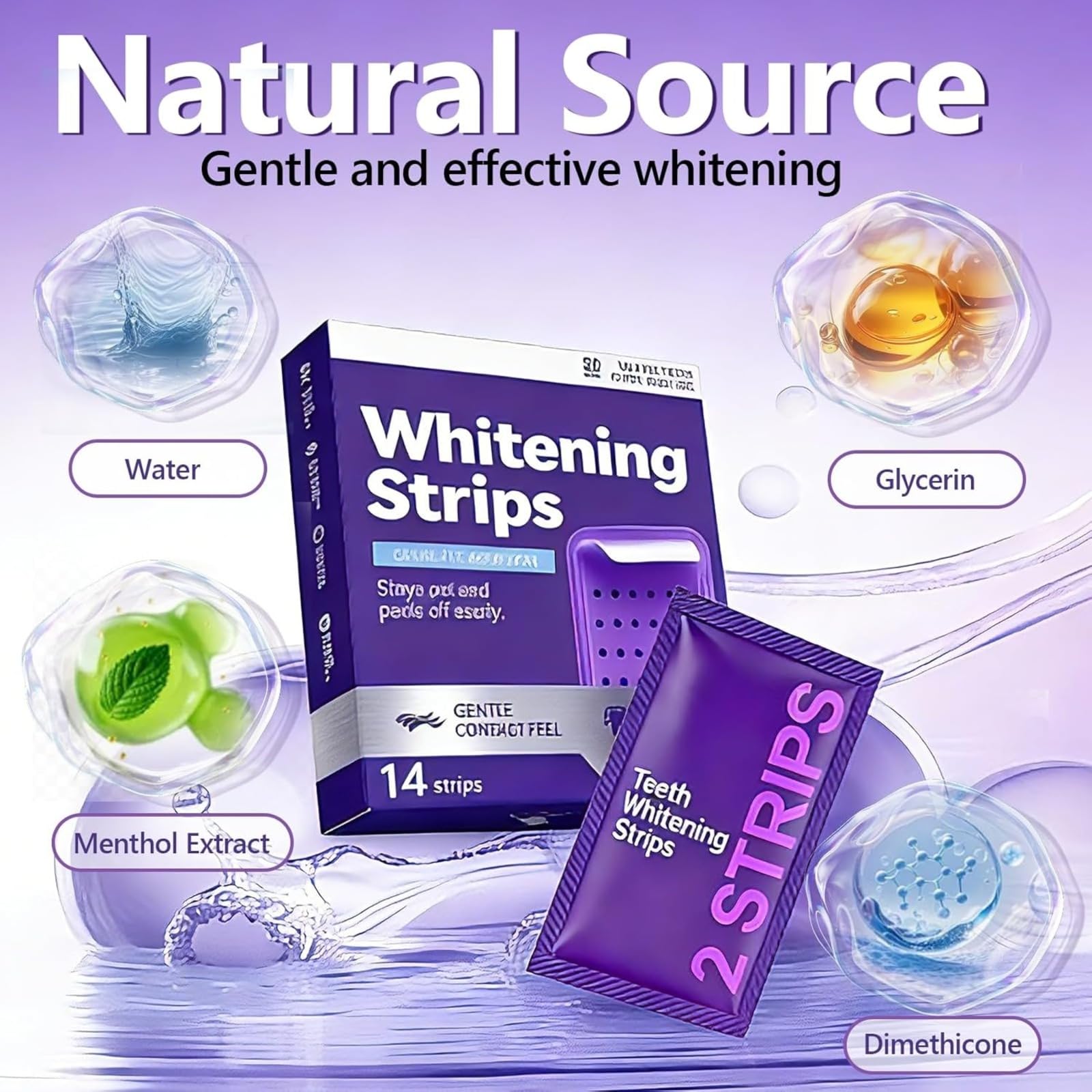 Nastro sbiancante per denti viola, strisce sbiancanti denti viola, strisce sbiancanti per macchie di caffè/tè/vino, 14 strisce, adatte ai denti sensibili