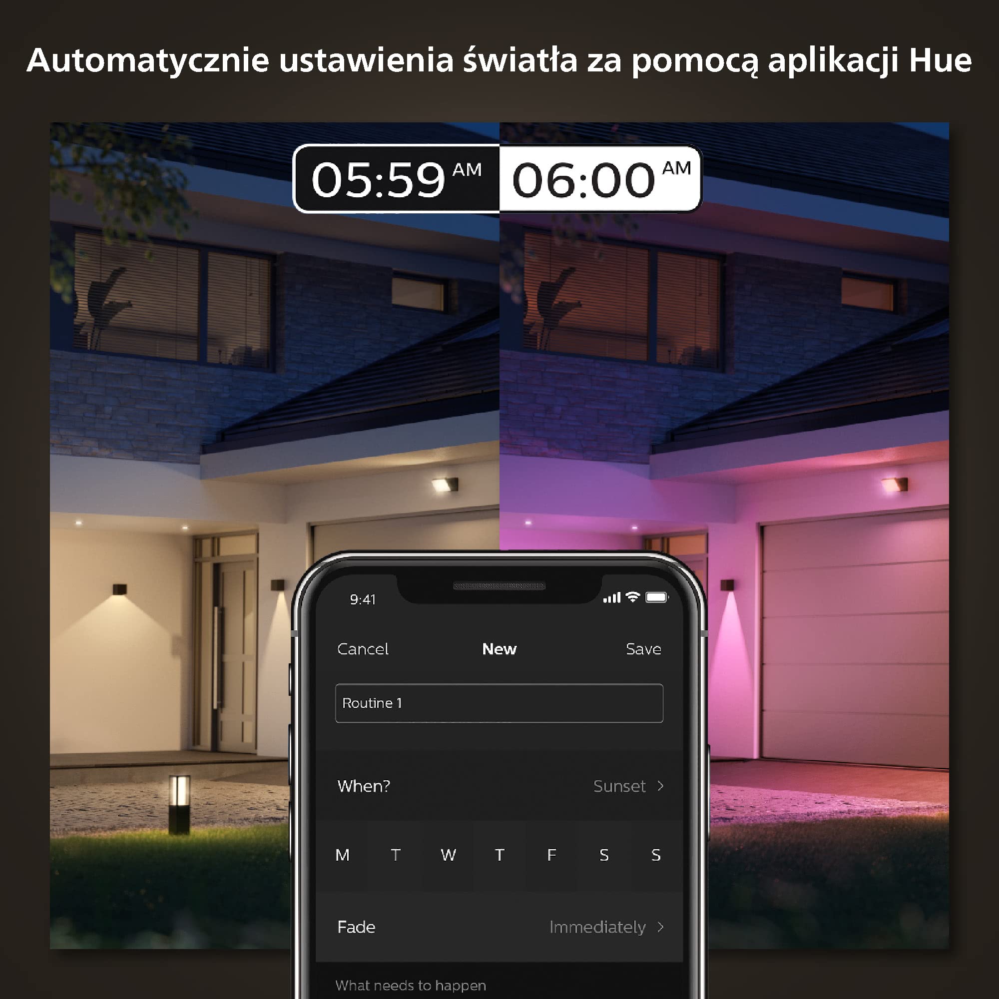 Philips Hue Resonate White and Color Ambiance Zewnętrzna Lampa Ścienna LED, Czarna, 16 mln Kolorów, Możliwość Przyciemniania, Sterowanie Aplikacją