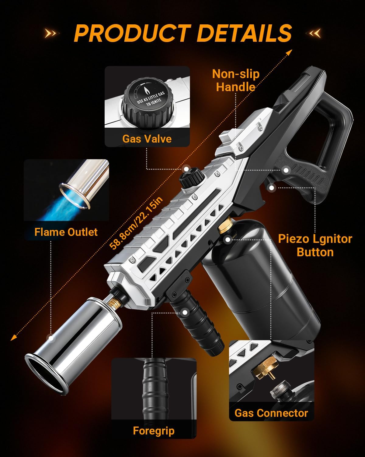 Saker Propane Torch, 3272°F High Power Adjustable Flame Thrower Gun for BBQ, Grill, Campfire, Searing Steak, Cooking, Charcoal Lighter,Camping Gift Idea (Propane Tank Not Included)