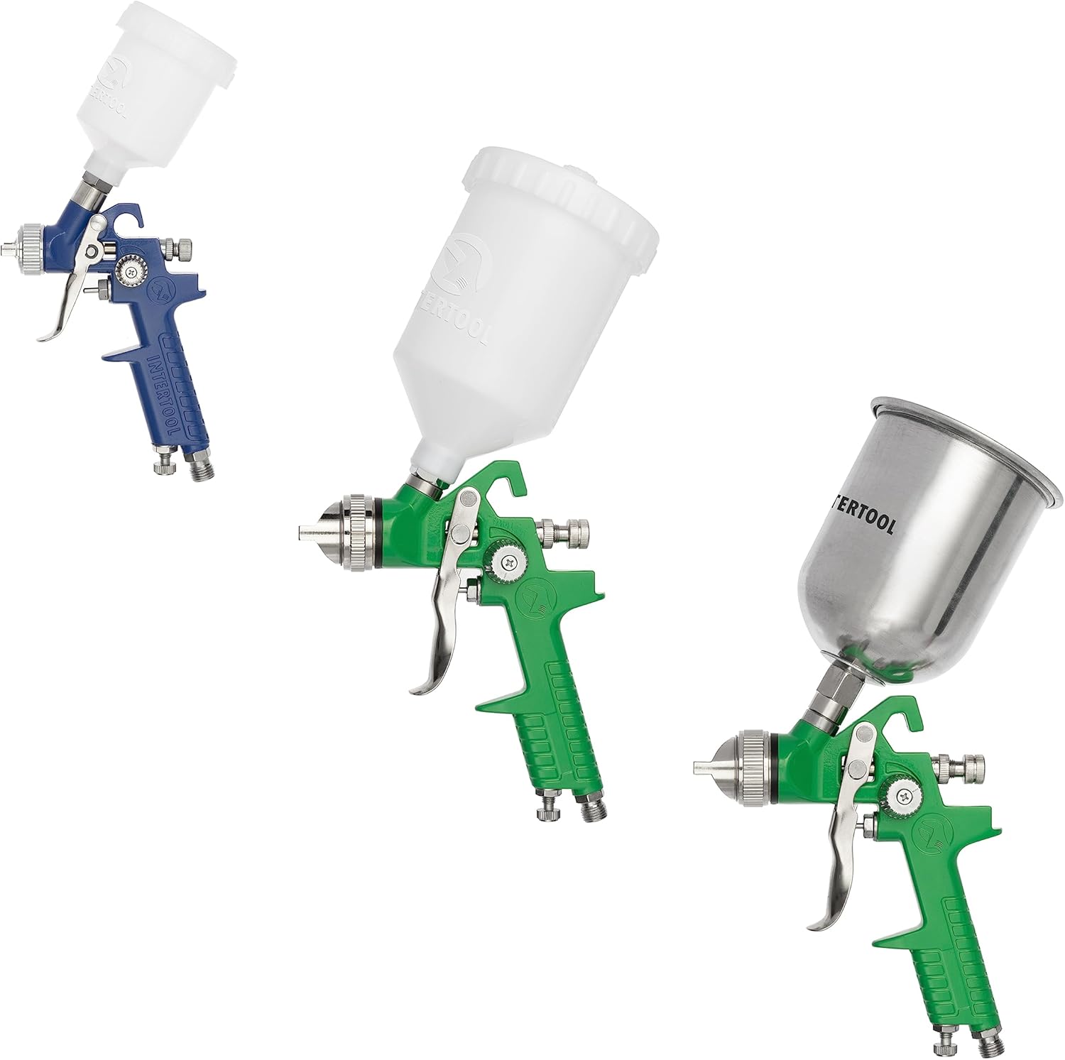 INTERTOOL HVLP Air Spray Gun Set, 3 Paint Sprayers with Cups, 0.8/1.3/1.7mm, Air Regulator, Disposable Cup Adapter, All Auto Paint, Touch-up and Topcoat, Primers PT08-1505