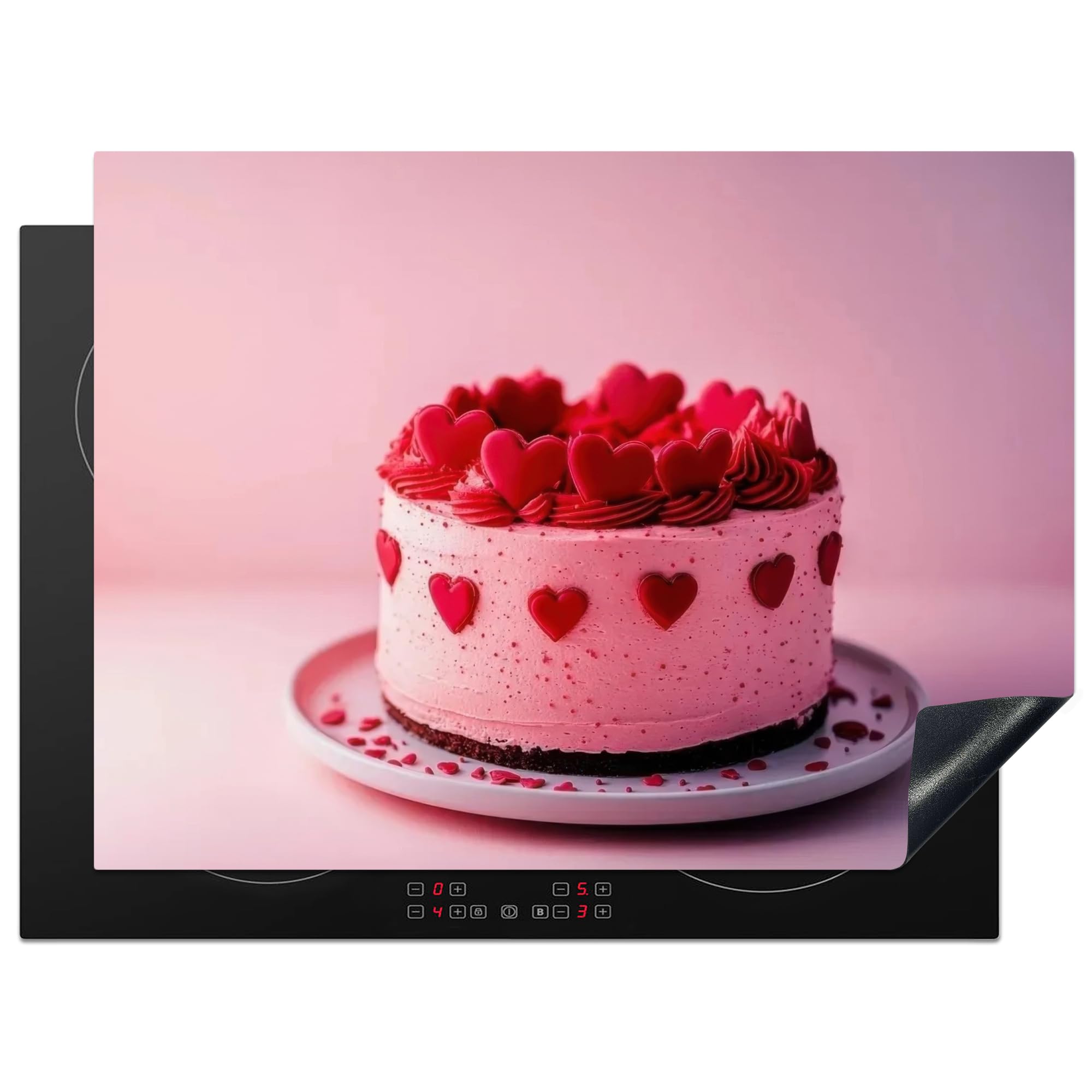 KitchenYeah© Induction Hob Protector Mat 20.5"x28" / 71x52 cm Cooker Top Protectors Cover Ceramic Covers Electric Hobs Vinyl Cake - Heart - Pink