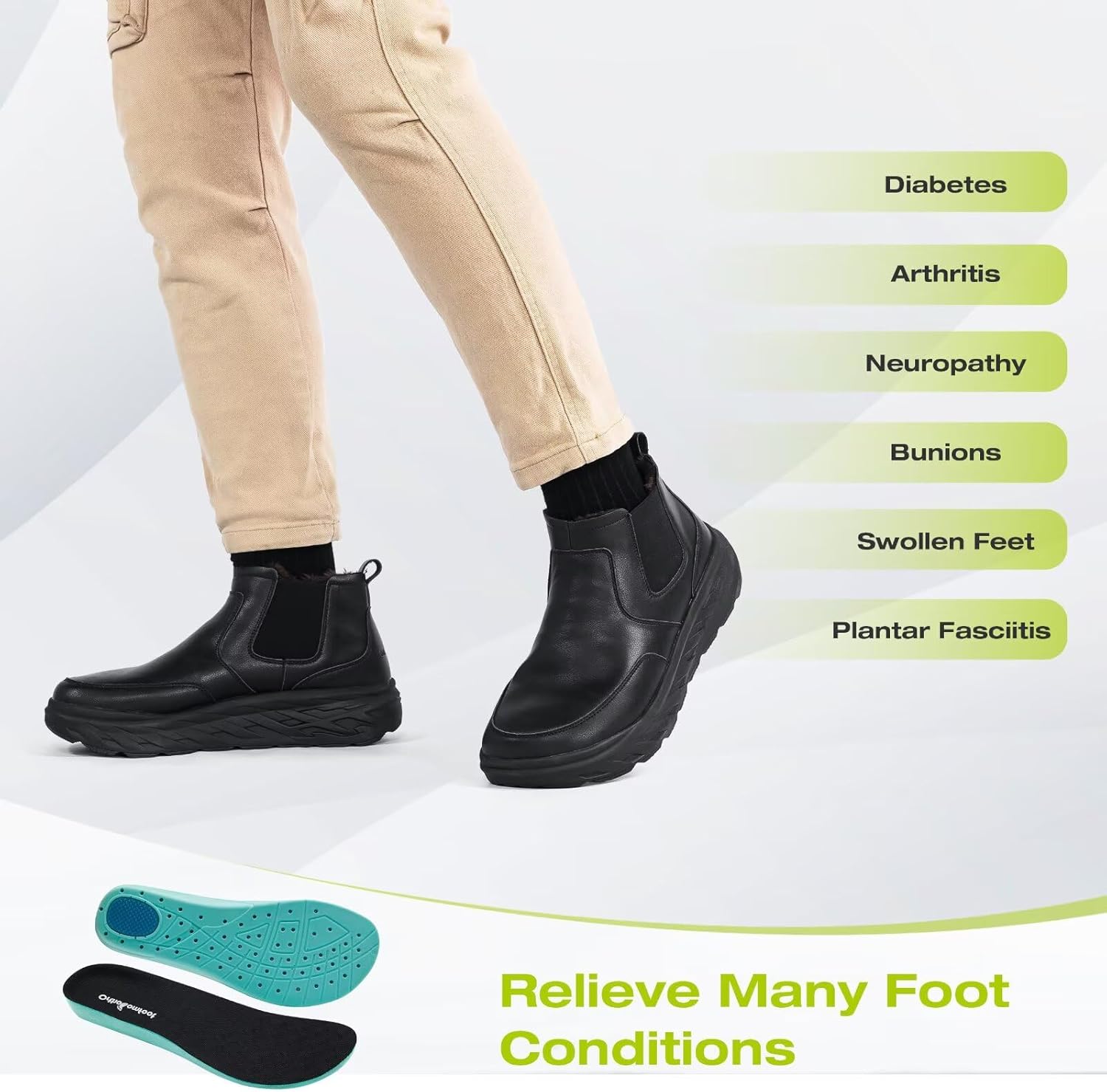 OrthoComfoot Men's Orthopedic Wide Leather Winter Ankle Boots: Comfortable Arch Support Dress Shoes for Diabetic, Casual Plantar Fasciitis Walking Shoes for Foot and Heel Pain Relief - Image 2