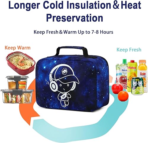 Miniatura 3 de Bluboon Bolsa de almuerzo para niños y niñas, lonchera aislada para la escuela, lonchera organizadora, bolsa de almuerzo para niños (cielo