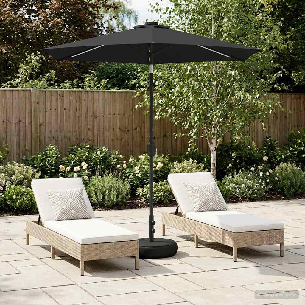 Parasol de jardín con luces LED y base estable de 230 x 230 cm para patio y jardín, protección UV, iluminación solar, función de inclinación, resistente a la intemperie, antracita