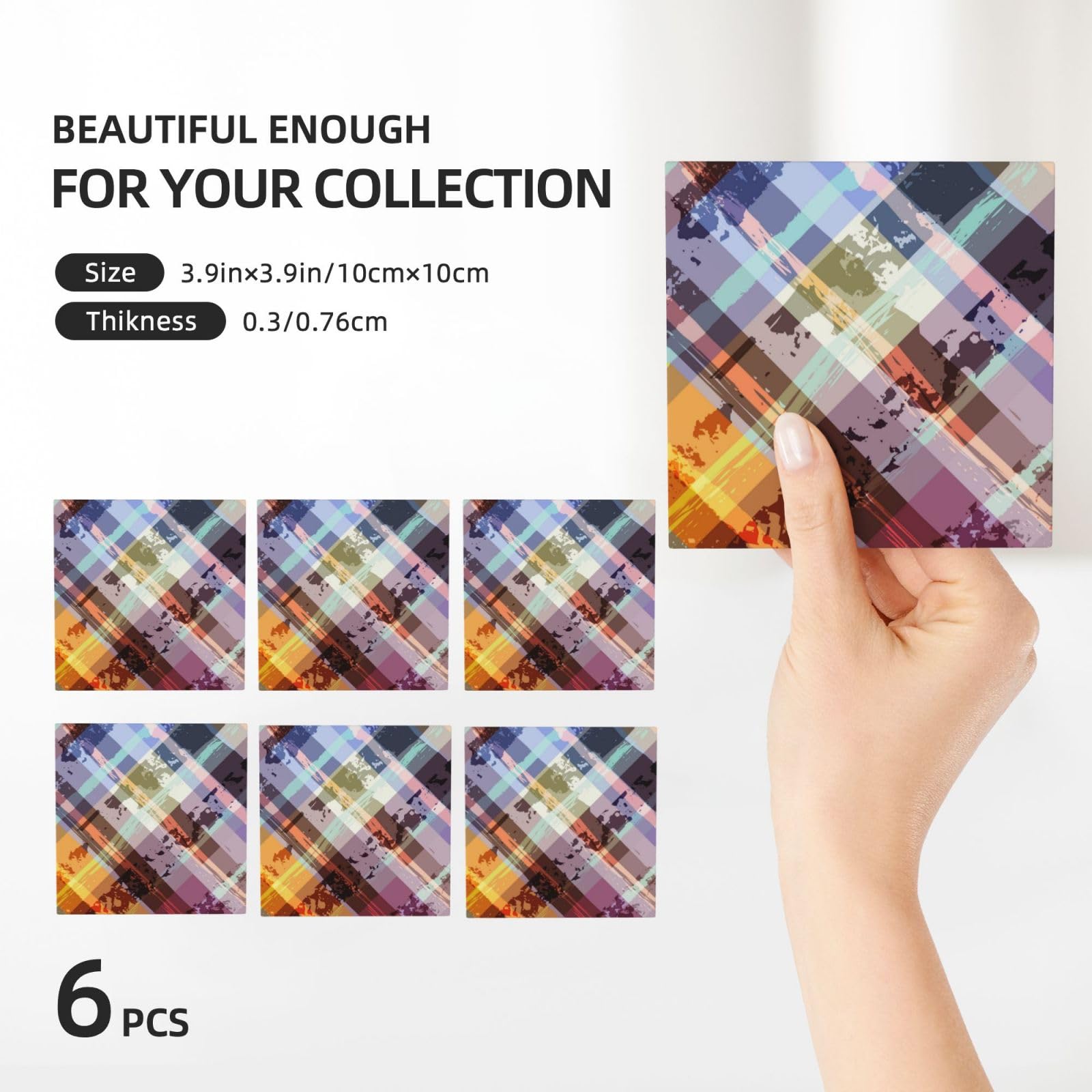 Set di 6 sottobicchieri decorativi in ceramica con stampa a reticolo in twill colorato