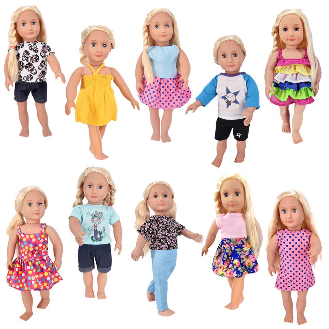 Total 10-Sets Doll Clothes Dress for 18 inch Dolls Includes American Girl, Journey Girl, Our Generation