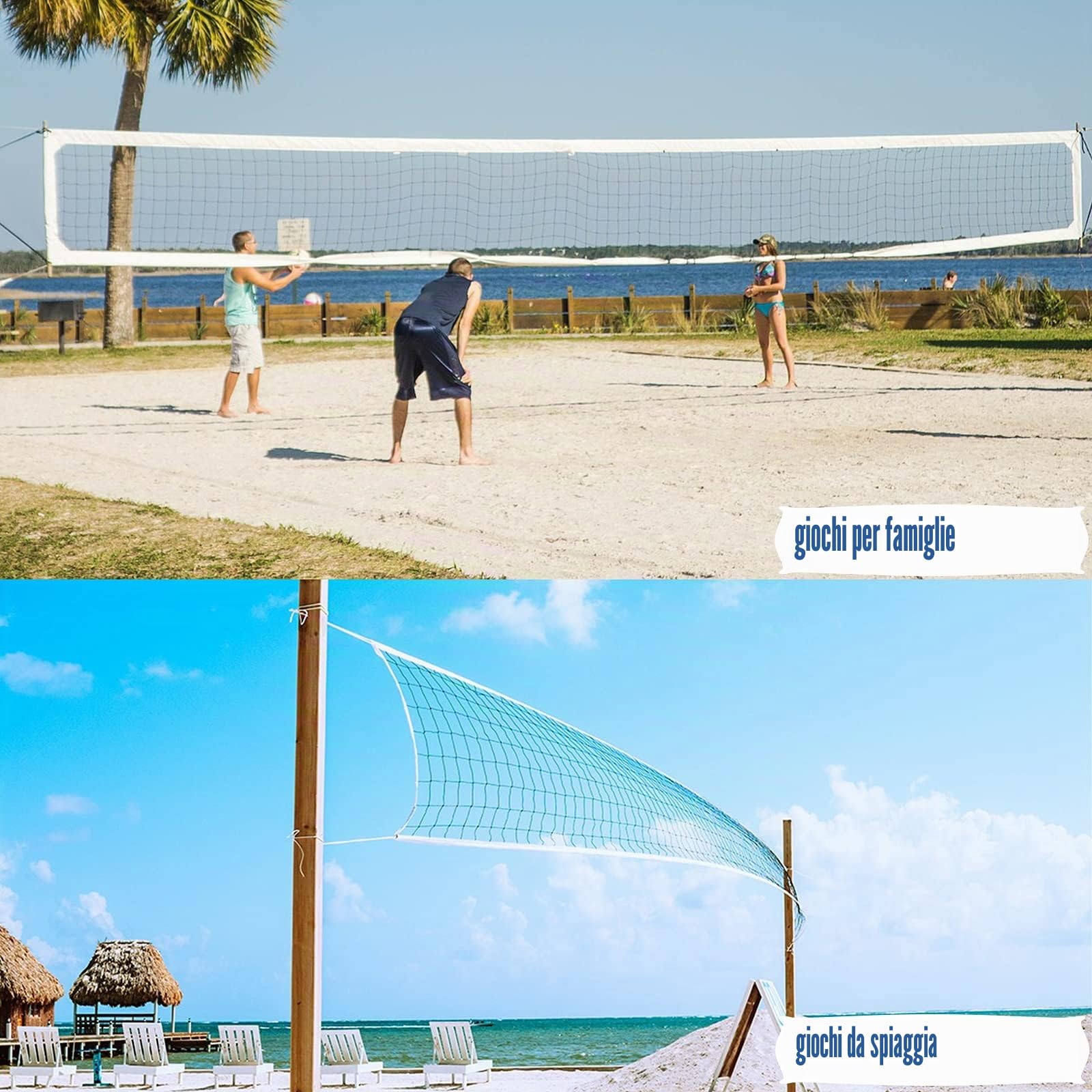 Rete da pallavolo all'aperto, resistente rete da pallavolo per cortile, rete professionale con nastri laterali rinforzati per sport in piscina a terra, rete di ricambio portatile per spiaggia (pali