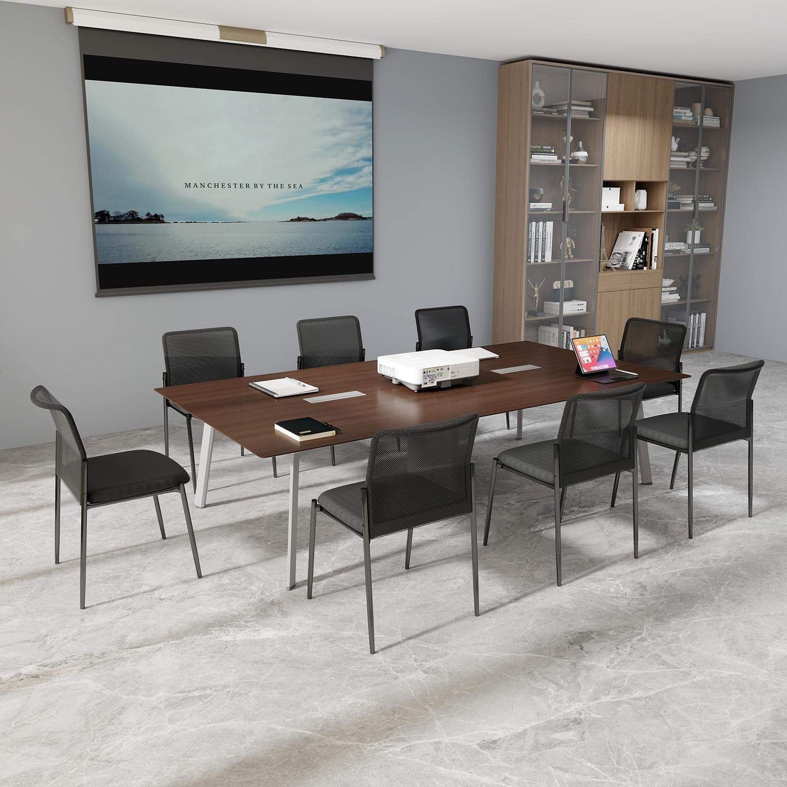 GIANTEX Juego de 2 Sillas de Conferencia, Sillas de Oficina Apilables con Respaldo de Malla Transpirable, Asiento Acolchado, Sillas sin Brazos para Sala de Espera, Oficina, Negro