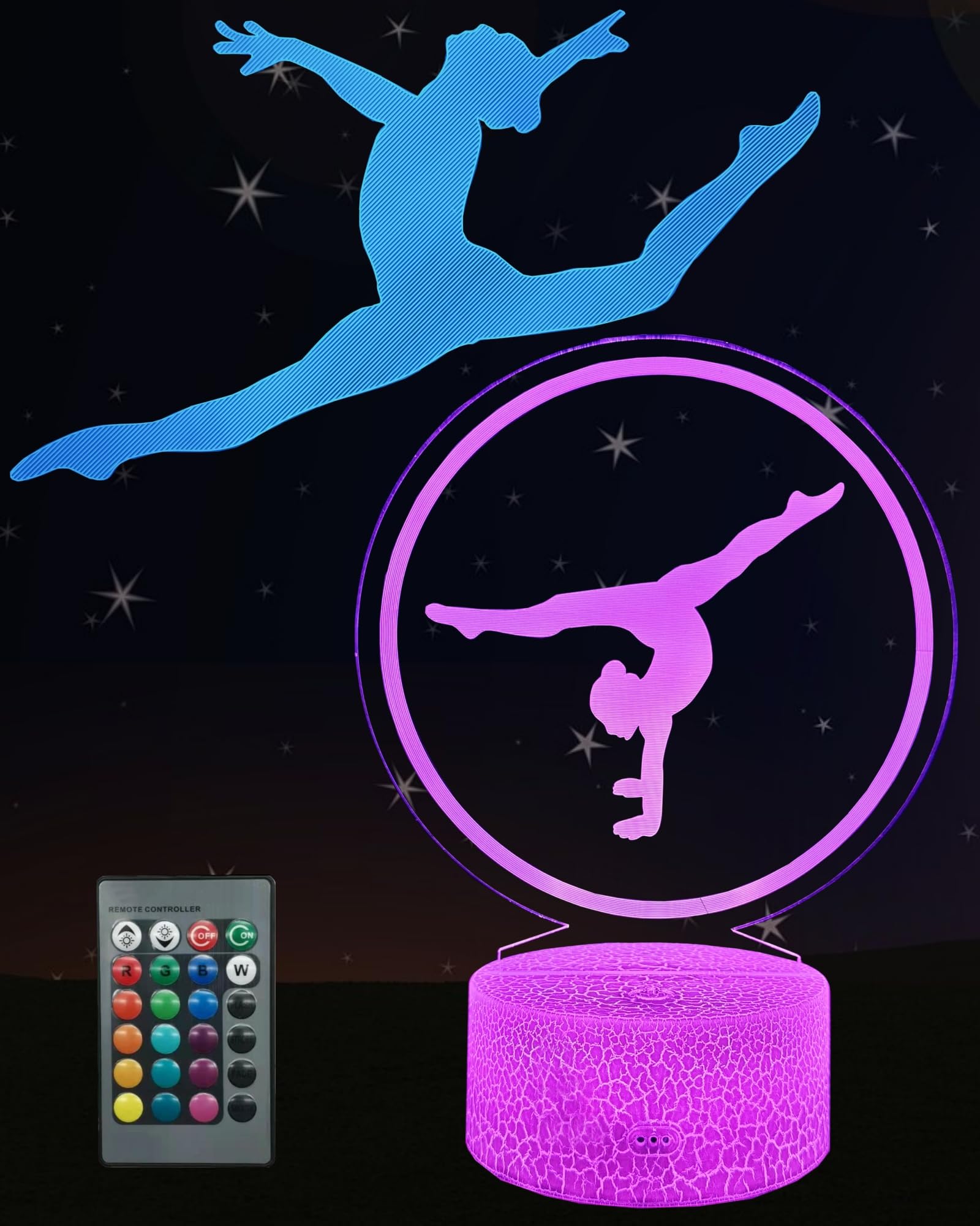 Kenmaca Gymnastics Gift Night Light for Girls, Gymnast 3D Illusion Lamp 2 Patterns 16 Colors Changing Dimmable Room Bedroom Decor, Touch & Remote Control, Birthday Christmas Kid Teenager Women Sport