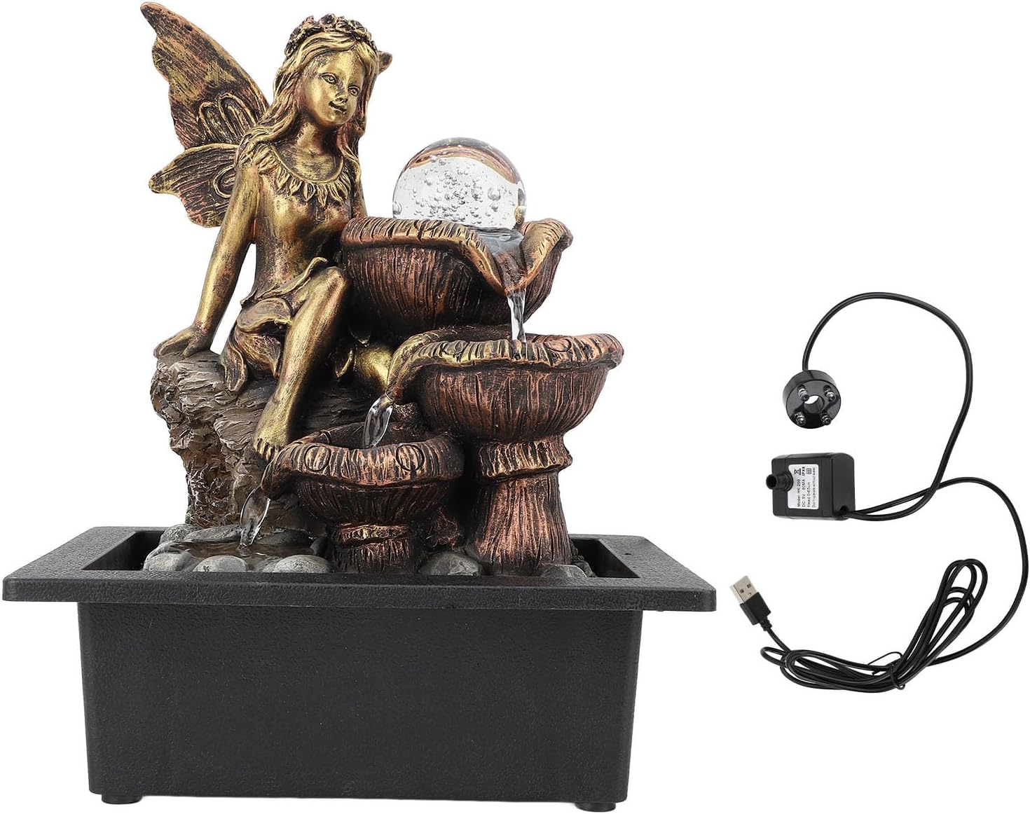 Tabletop Fountain USB with Quiet Pump and LED Light, Desktop Fountain Decor Ornament for Office Relaxation