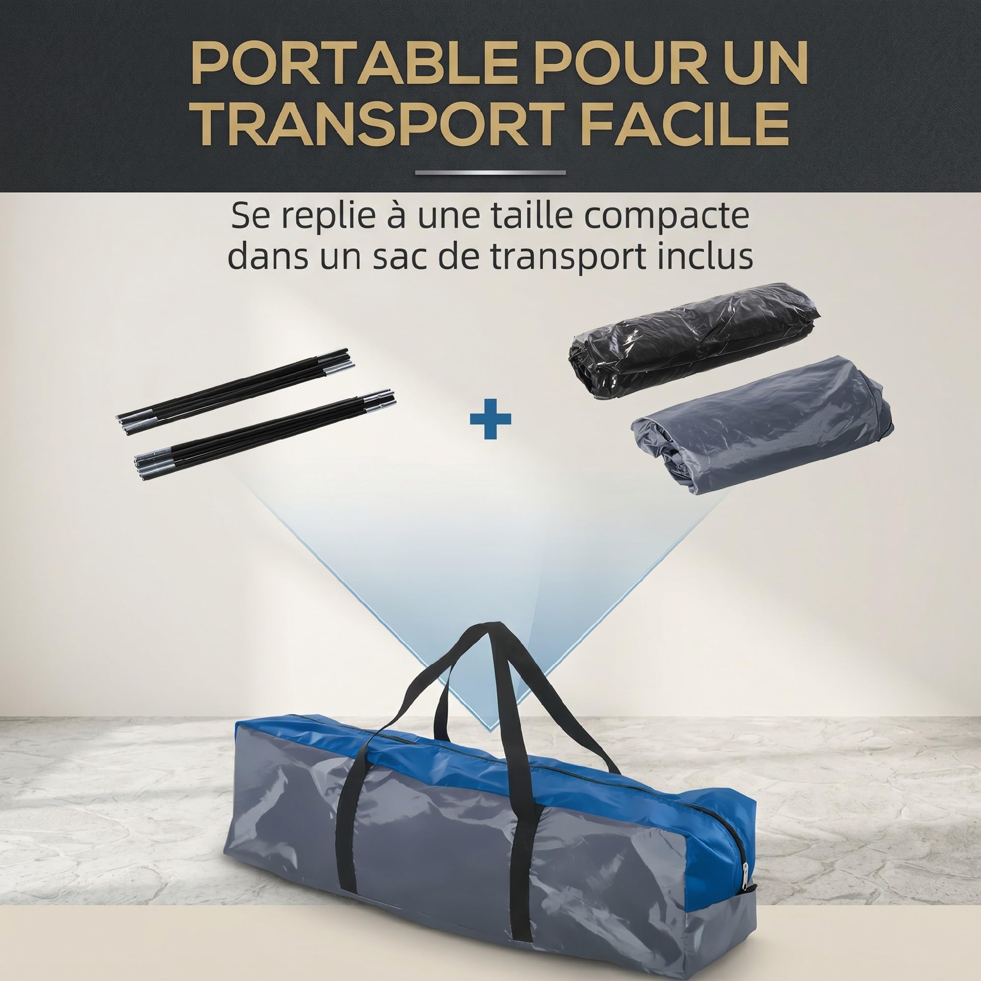 Outsunny Tente de Camping familiale 3 Personnes, légère, étanche, ventilée | Double porte et fenêtres, facile à installer, tente dôme en fibre de verre polyester 3L x 2,50l x 1,30H m, bleu marine