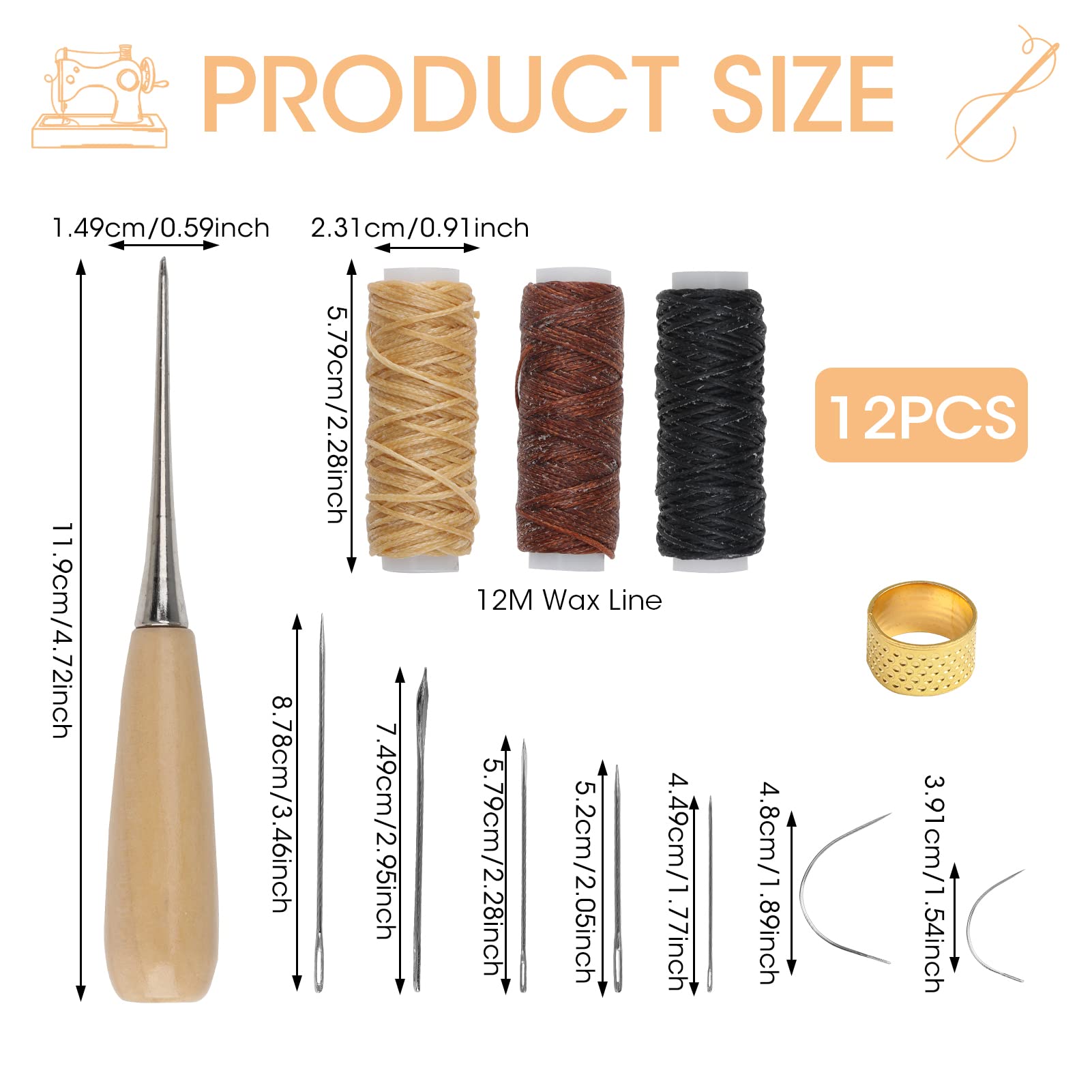 12 Pcs Leather Sewing Kit, Complete Leather Repair Kit Needles - Image 2