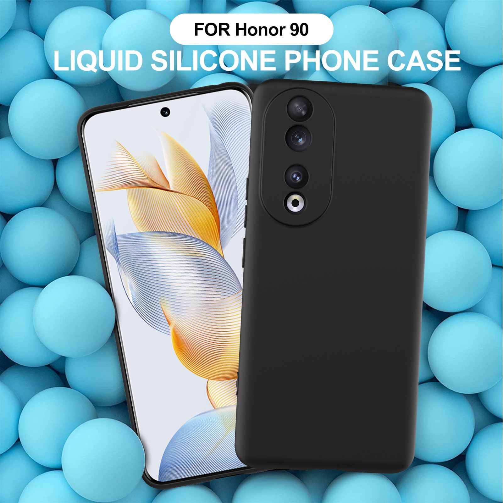 LCEHTOGYE Cover per Honor 90 Pellicola Protettiva in Vetro Temperato,Nero Custodie Morbido Silicone Case Ultra Sottile TPU Custodia per Honor 90 (6,7) - KE57