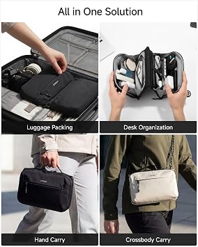 LUGGEX Large Tech Pouch, Cable Organizer Bag with Removable Crossbody Strap, Dual Accessories Bag & Water Resistant for Kindle, Chargers, Cord, Earphone for Travel Office All-in-One, Black CBX01
